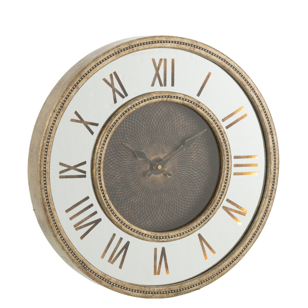 J-Line klok Romeinse Cijfers - hout - goud - LED - small - Ø 47 cm