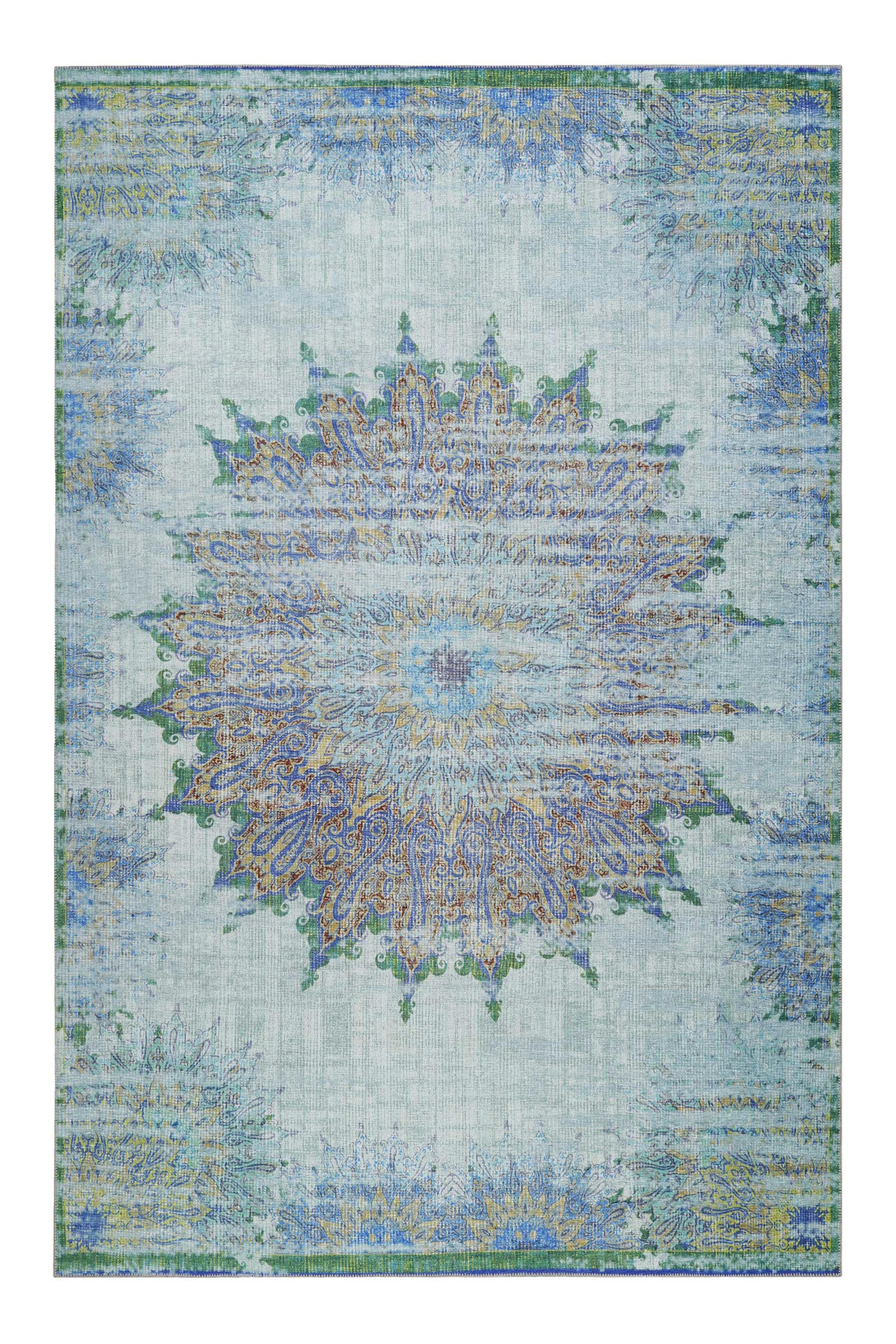 ROOFTOP - Tapis plat motif oriental vintage bleu 140x200