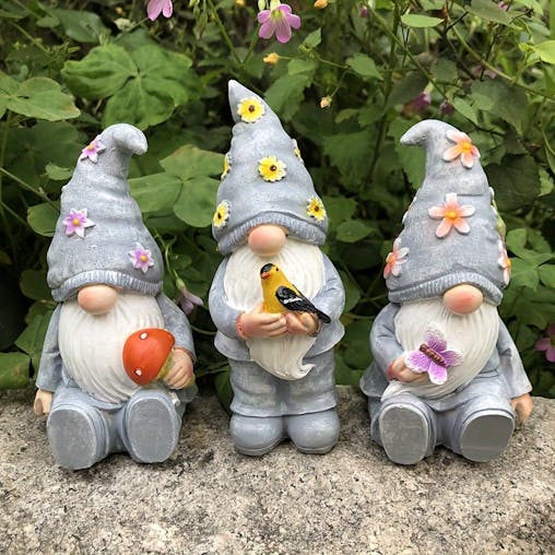 NNETM 3-Piece Easter Resin Gnome Garden Statue Set Rustic Style