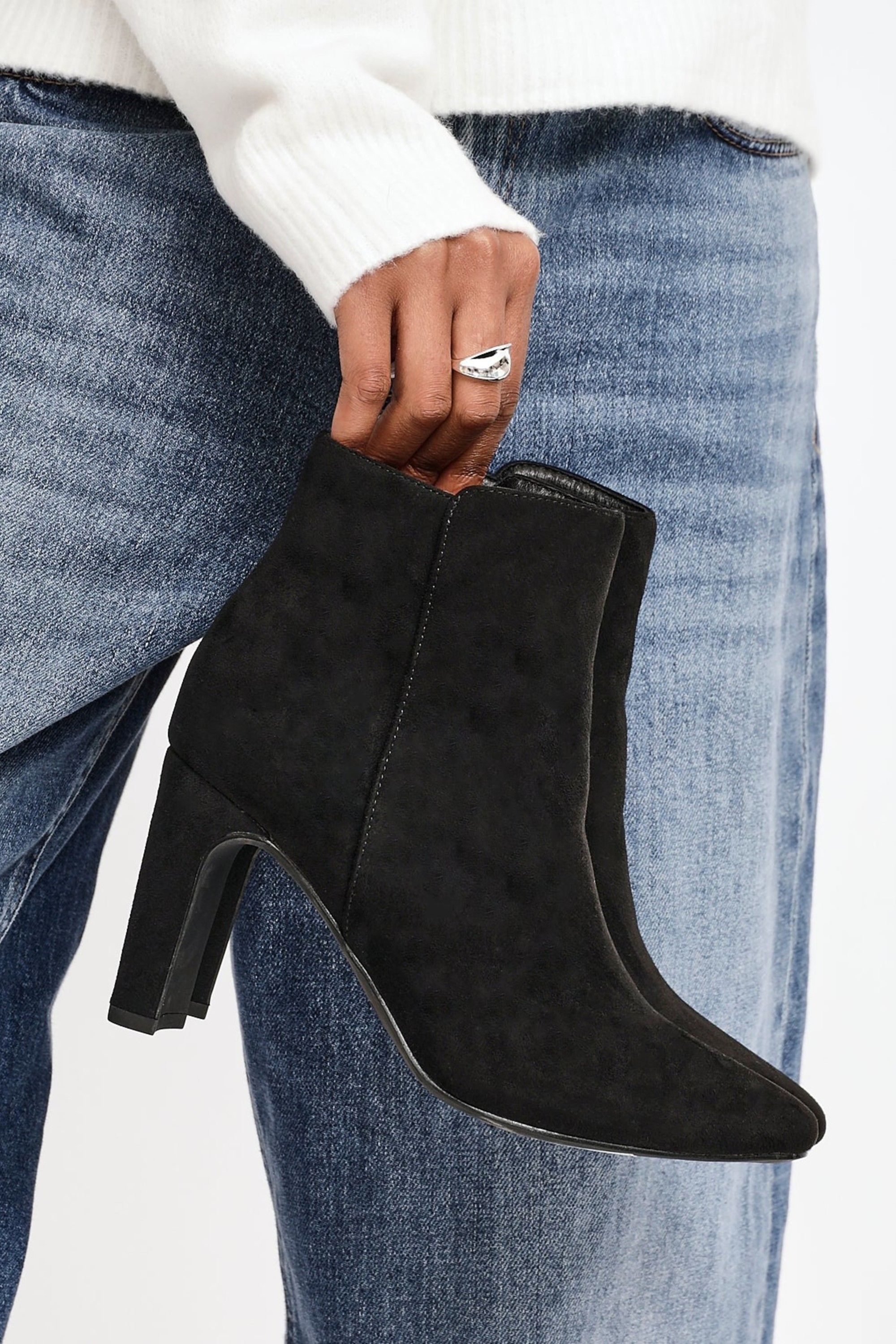 Linzi Glance Black Faux Suede Block Heel Ankle Boot