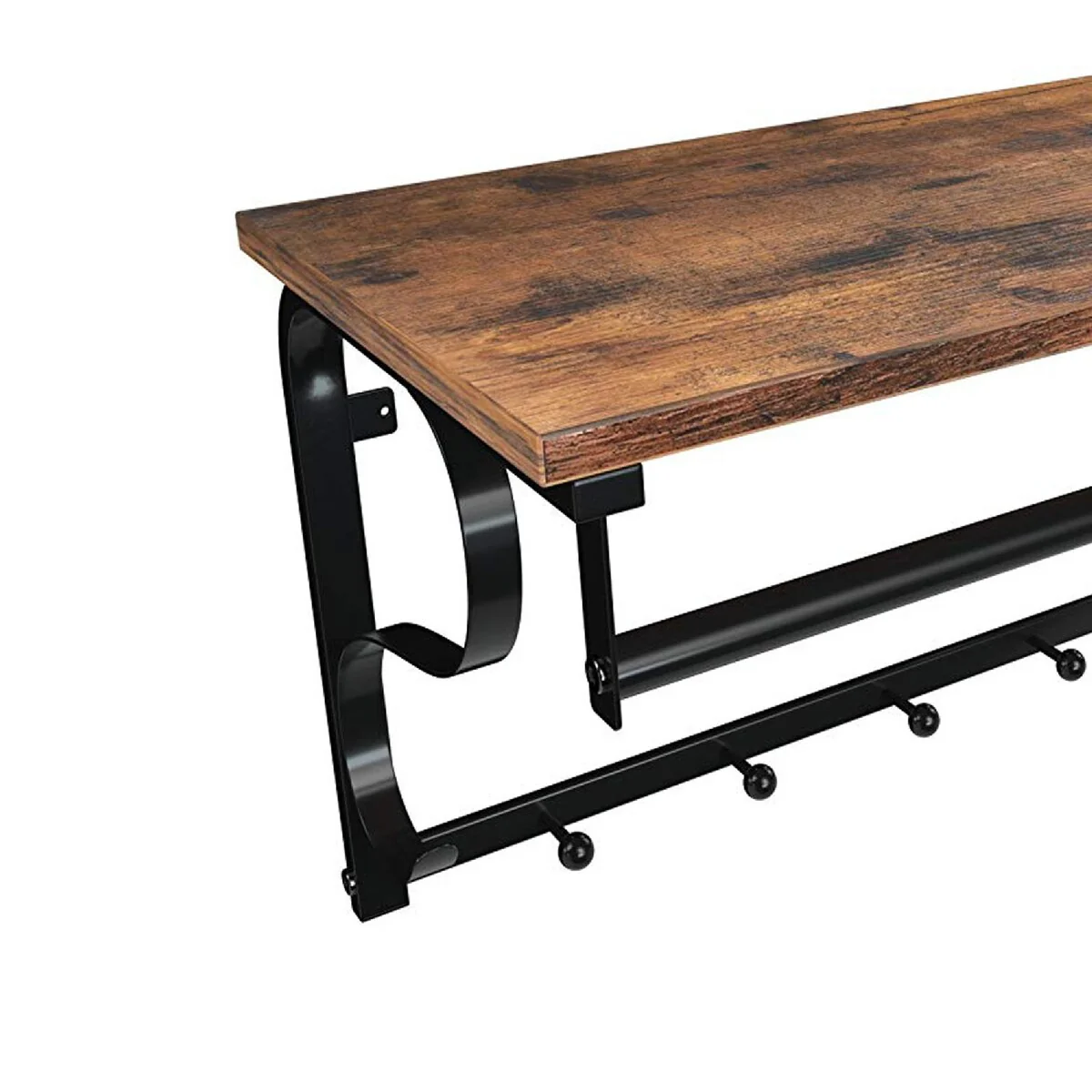 Iron Framed Wall Mounted Coat Rack with Storage Shelf and Hanging Rail, Brown and Black