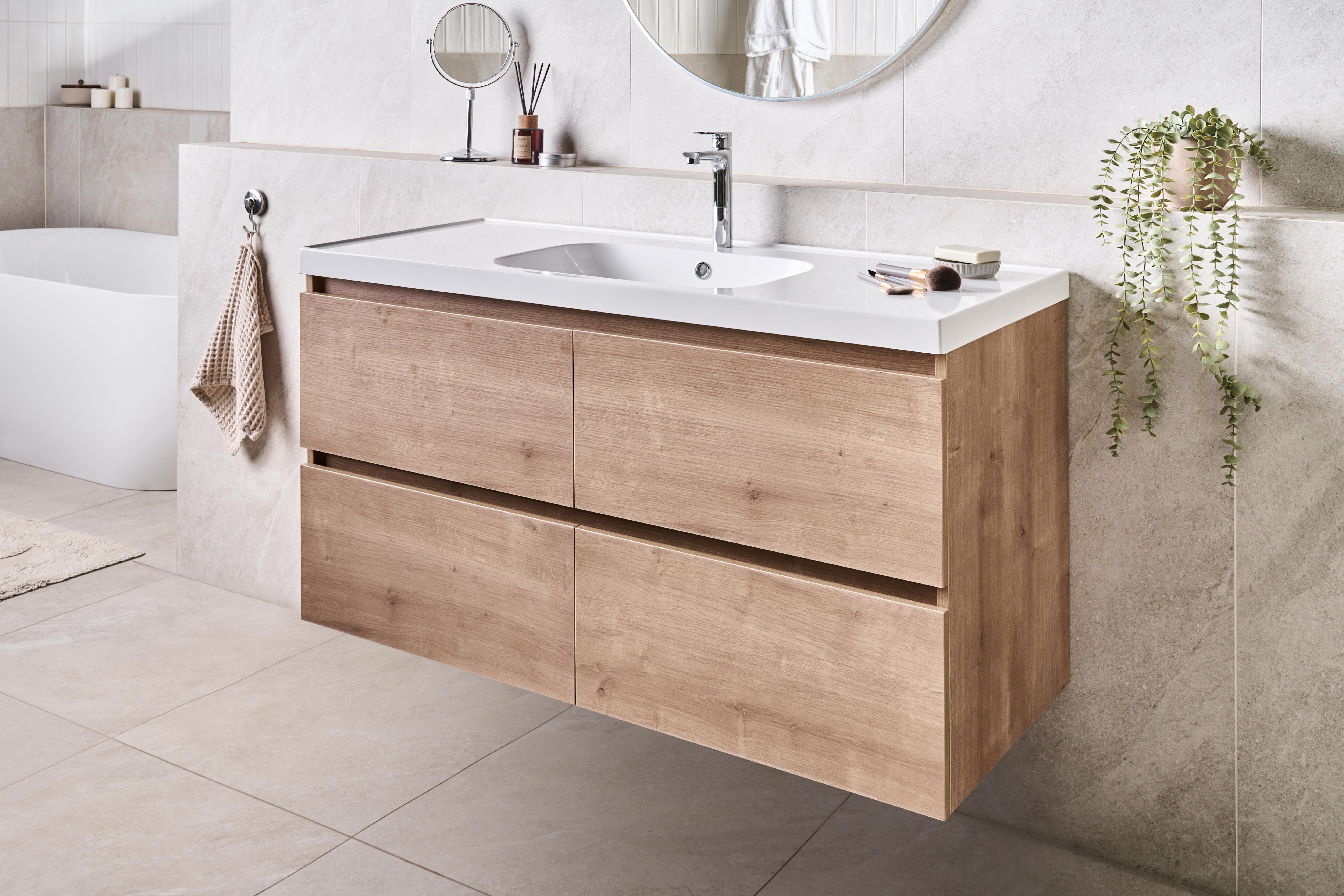 Wall Mounted Vanity Unit with Basin LAGOA Light Brown