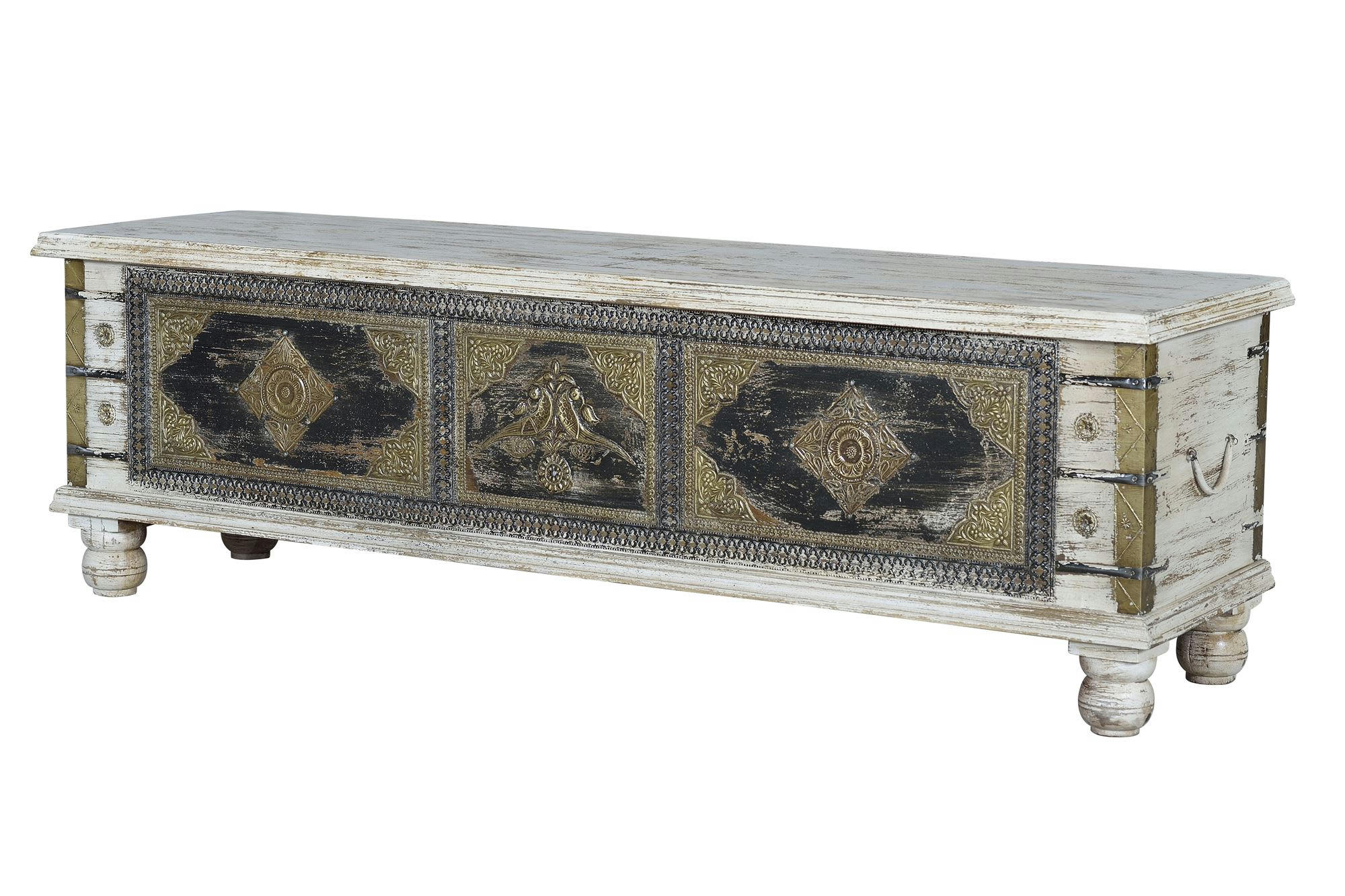 - Coffre en bois de manguier et détails en bronze blanc vieilli