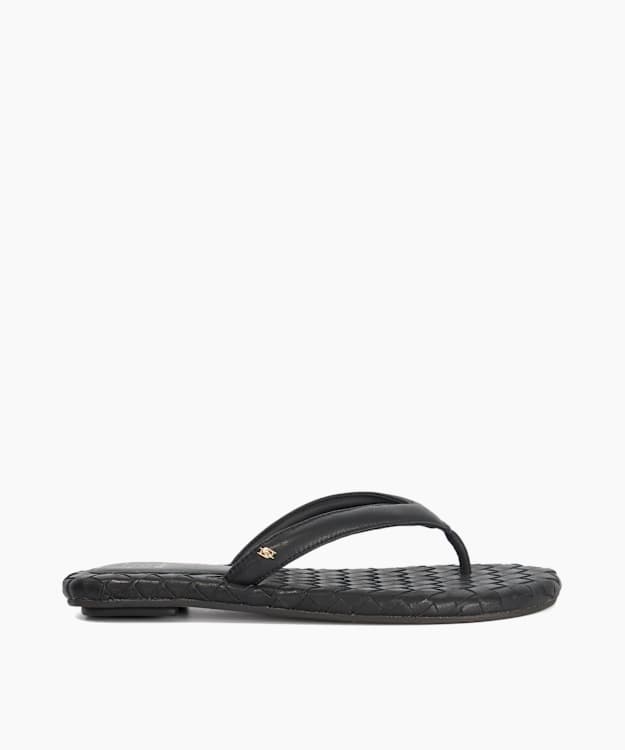 Lunare Black - Leather Thong Sandals
