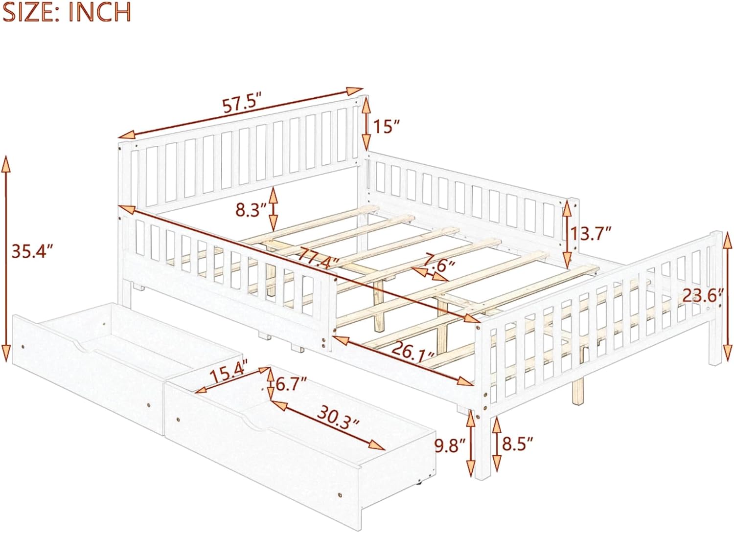 Merax Full Bed Frame with Storage Drawers and Safety Guardrails on Both Sides, Wood Platform Bed & Headboard and Footboard for Kids, Boys, Gilrls, Solid Slats Support, No Box Spring Needed, Gray