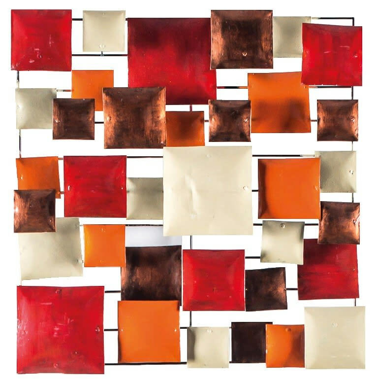 BIG-BEL - Décoration murale en métal, square rouge orange cuivre crème 50x50