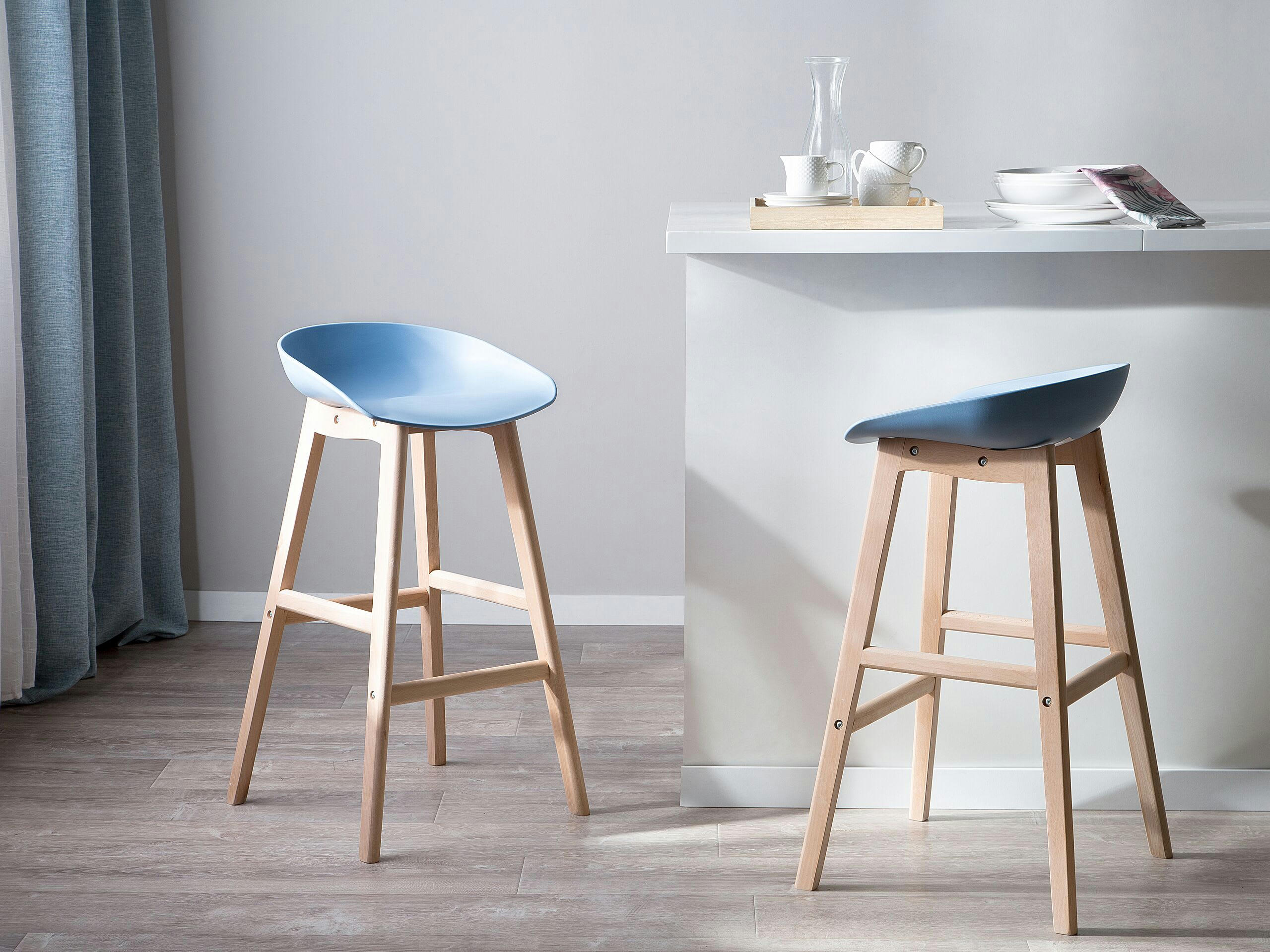 MICCO - Lot de 2 tabourets en bois bleu clair