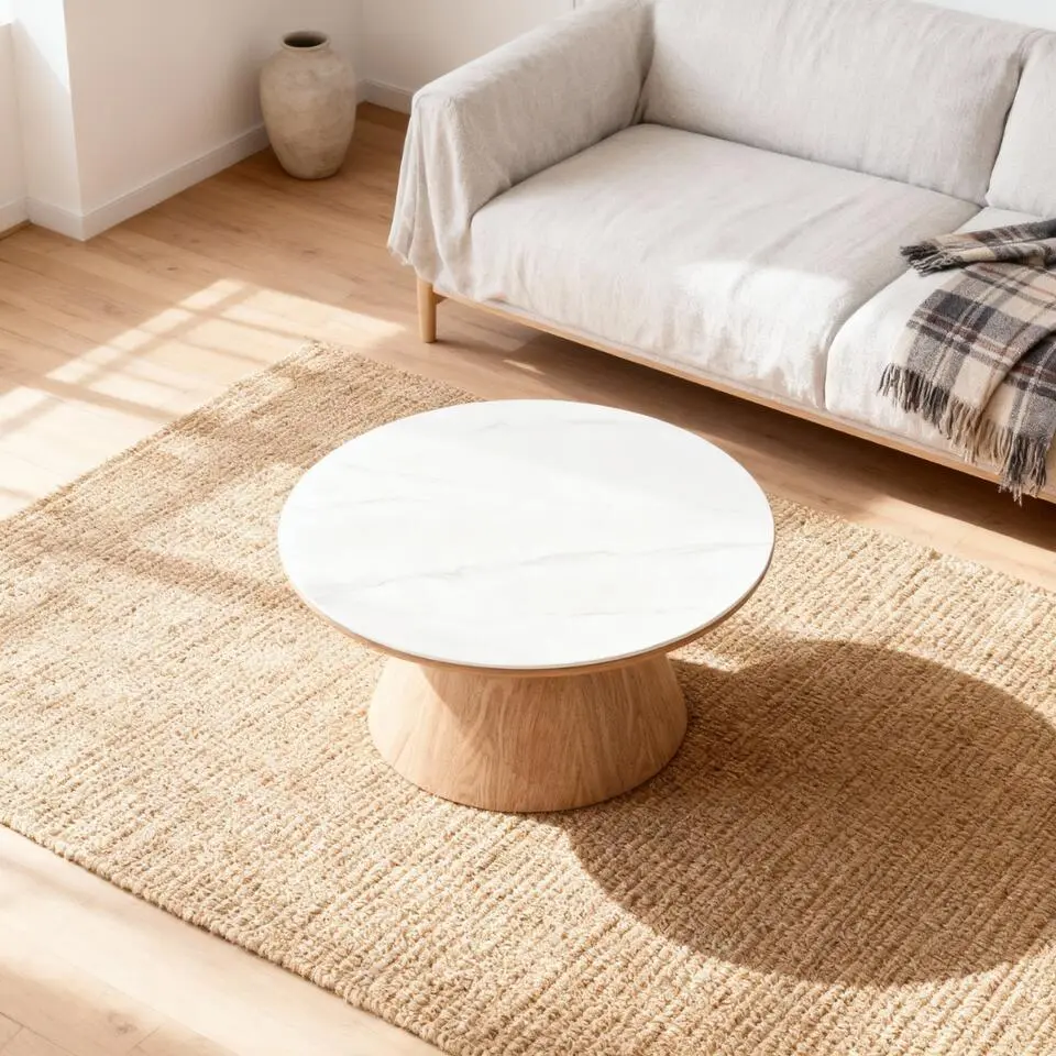 Salontafel Rond - Naturel Hout/Keramisch - 80x80x35cm - Alba