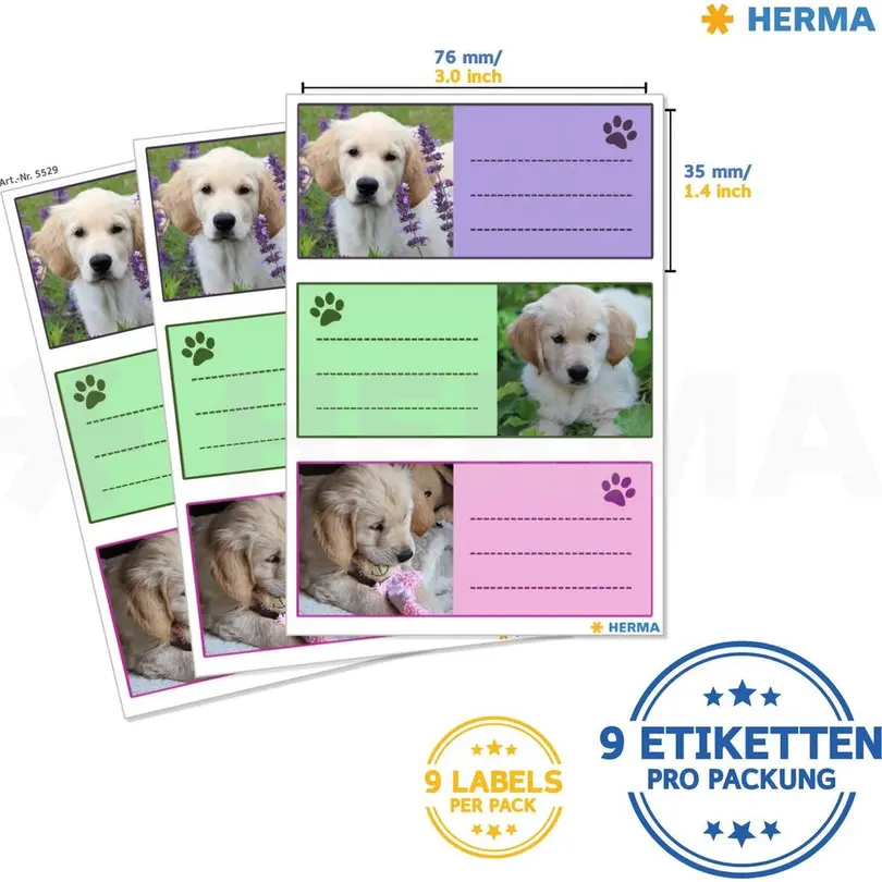 Etiketten 9er-Set Hunde