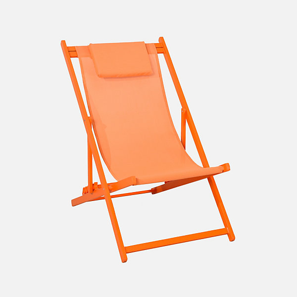 Lot de 2 bains de soleil - Gaia orange - Transat en aluminium gris anthracite et textilene orange avec coussin repose tête.
