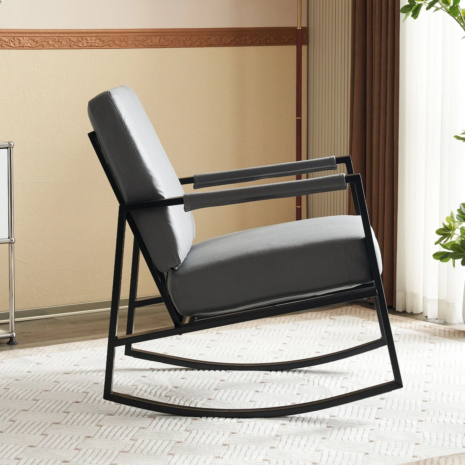 Rocking Chair - Nursery Glider Rocker Indoor Comfy Accent Chair Non-Slip Armchair Cozy with Upholstered Seat Cushion Metal Frame