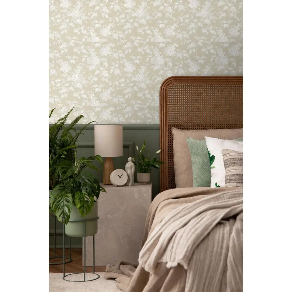 Borastapeter behang bloemen beige en grijs - 53 cm x 10.05 m