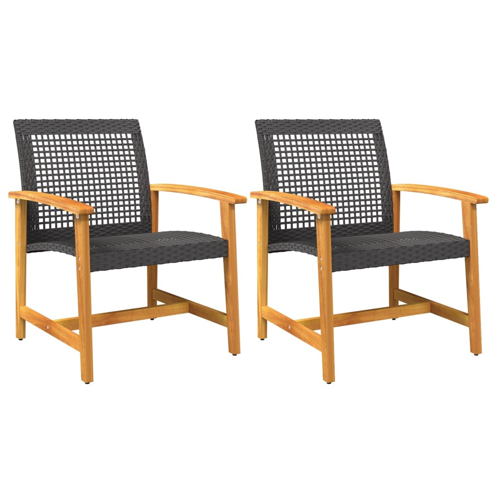 Krzesła ogrodowe 2 szt. czarne polirattan i drewno akacjowe