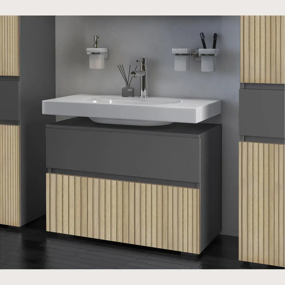 Wisla - Wastafelonderkast 80 cm met 1 klep 1 lade in antraciet eikenoptik