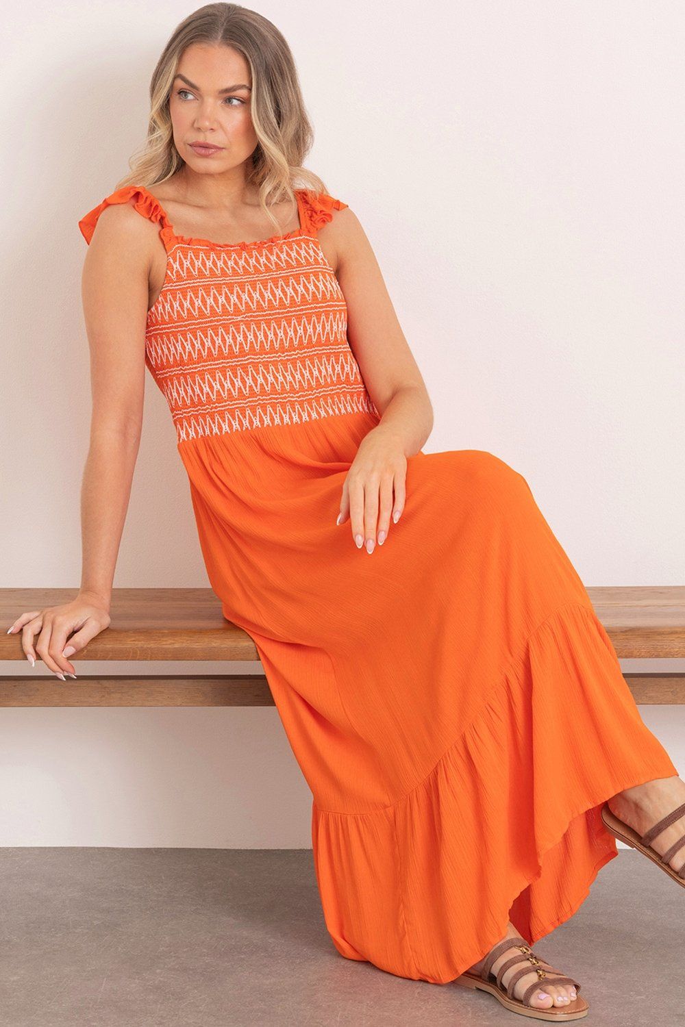 Klass. Sleeveless Smocked Maxi Dress