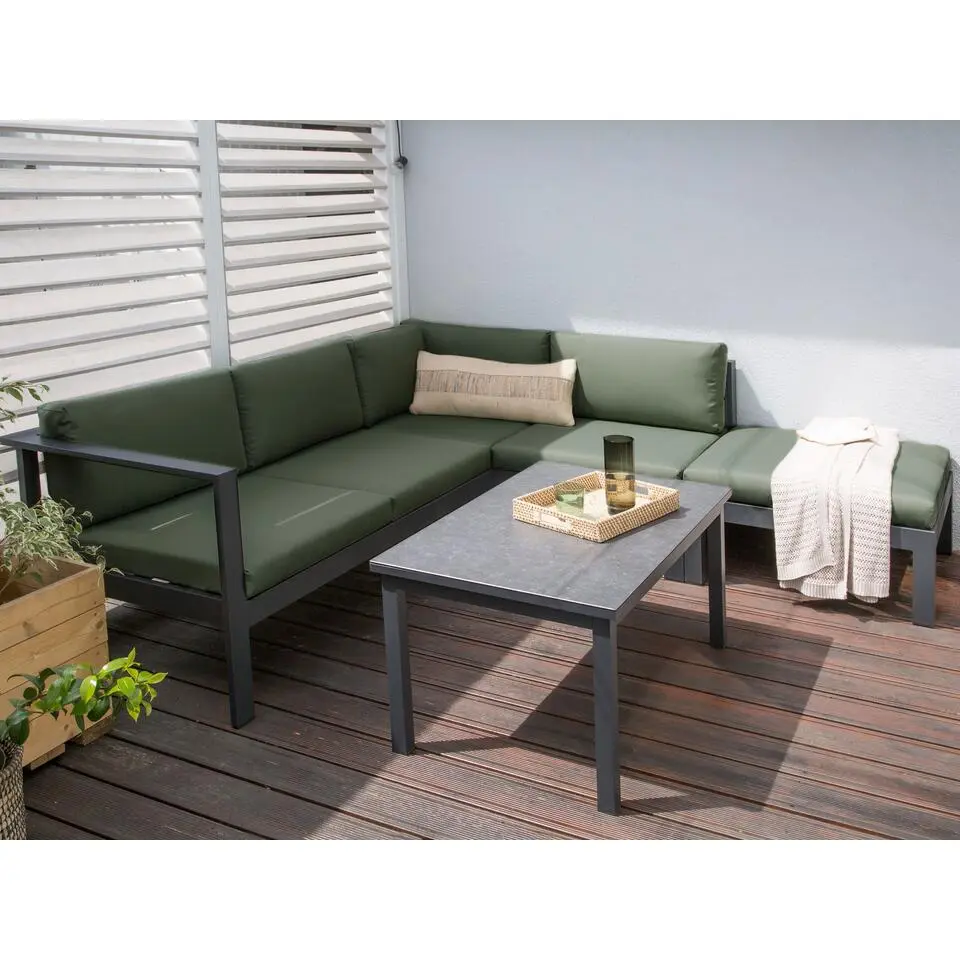MESSINA - Loungeset voor 5 - Zwart/Groen - Aluminium