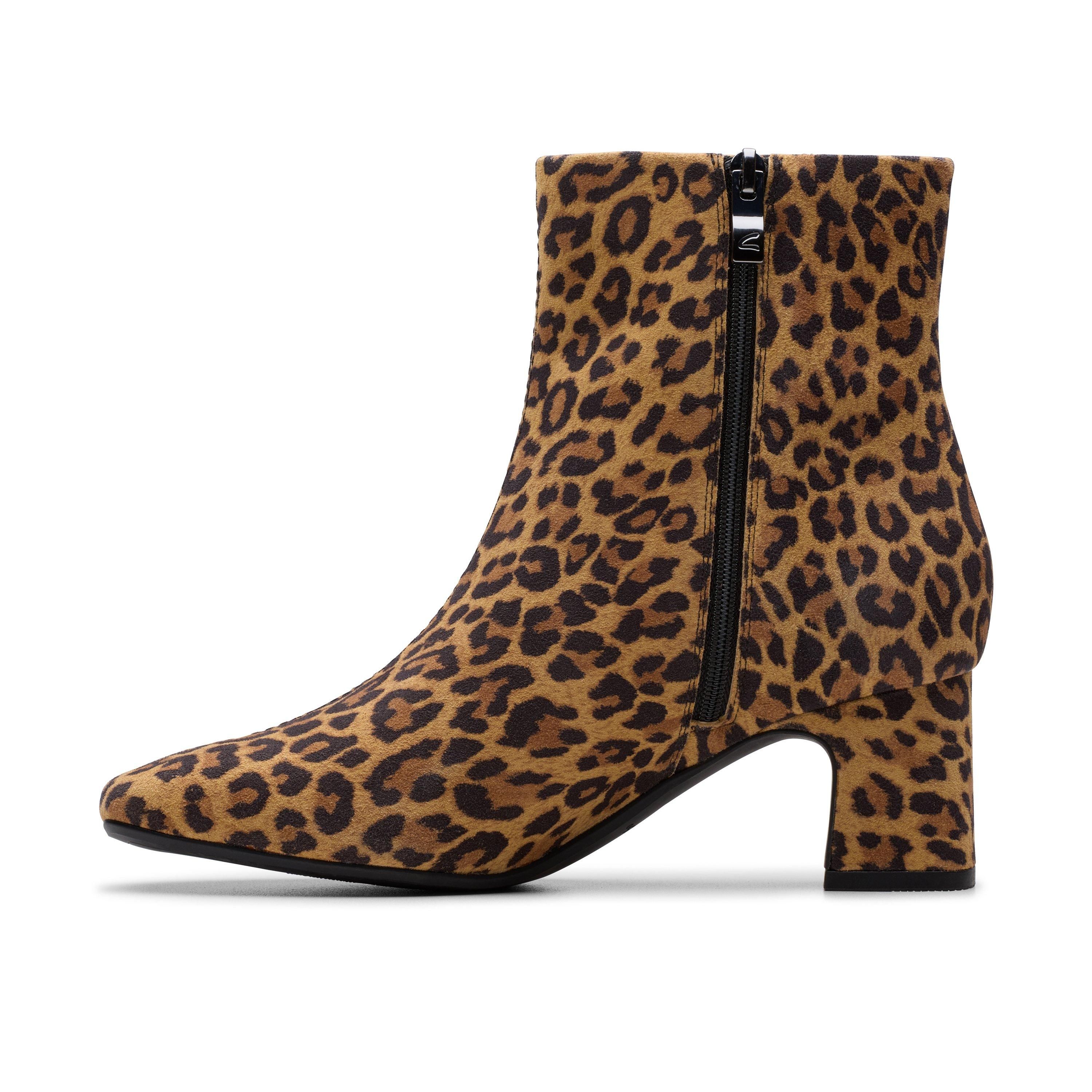 Clarks Fernie Zip Leopard Suede Ankle Boots