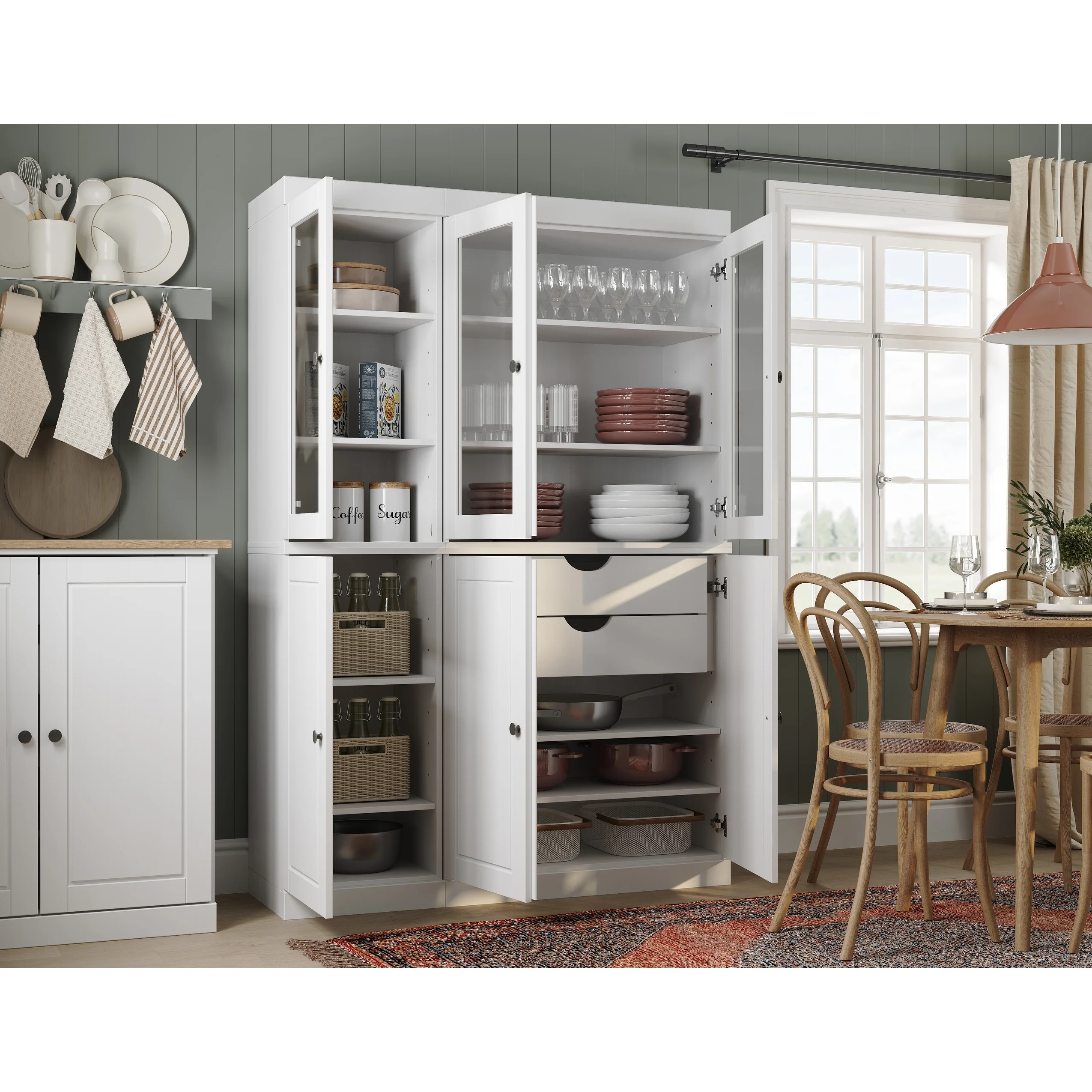 Palace Imports 100% Solid Wood China Pantry with Glass or Solid Wood Doors and 2-Drawers - 48.5 x 71.5