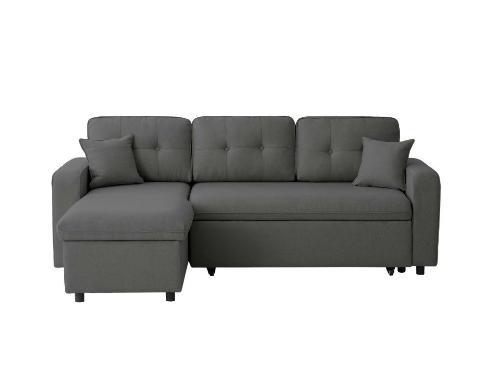 - Canapé d'angle 3 places convertible réversible en tissu - Gris foncé