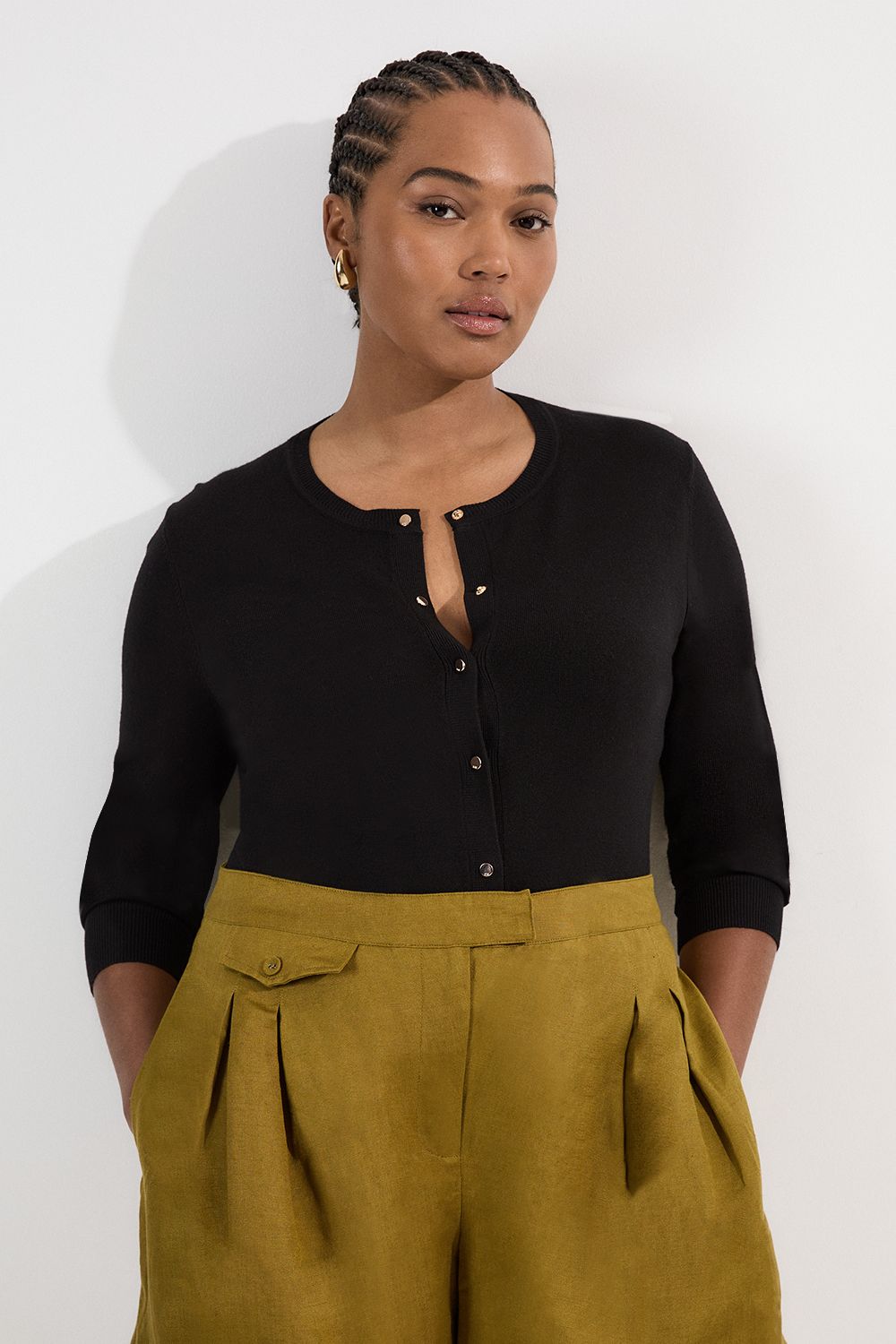 KarenMillen Plus Size Viscose Blend Popper Knitted Cardigan