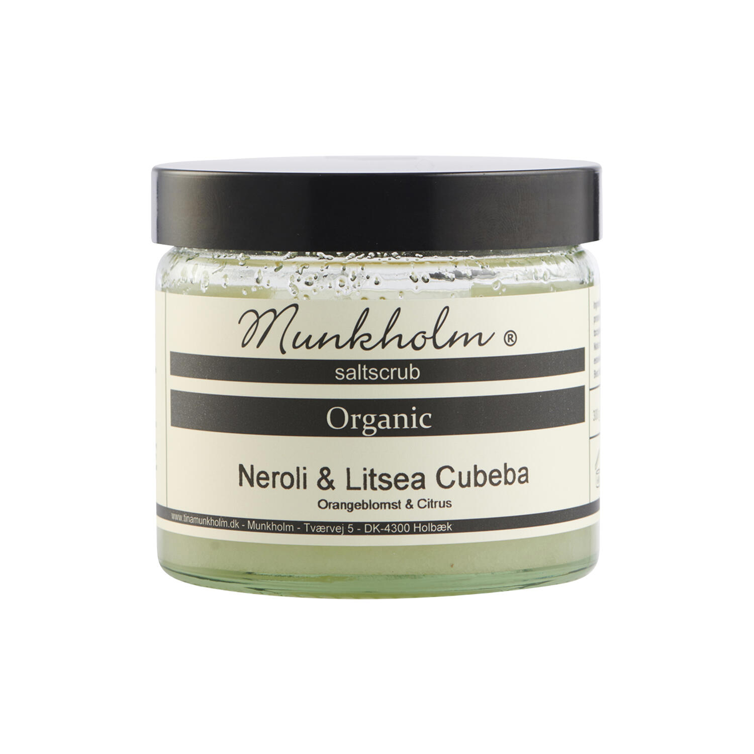 økologisk saltskrub, neroli & litsea cubeba