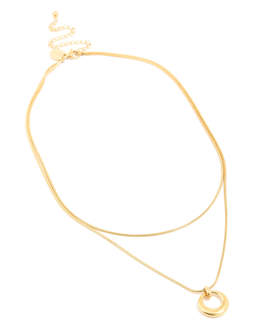Waterproof Gold Plated Stainless Steel Snake Chain & Open Circle Pendant Layered Necklace