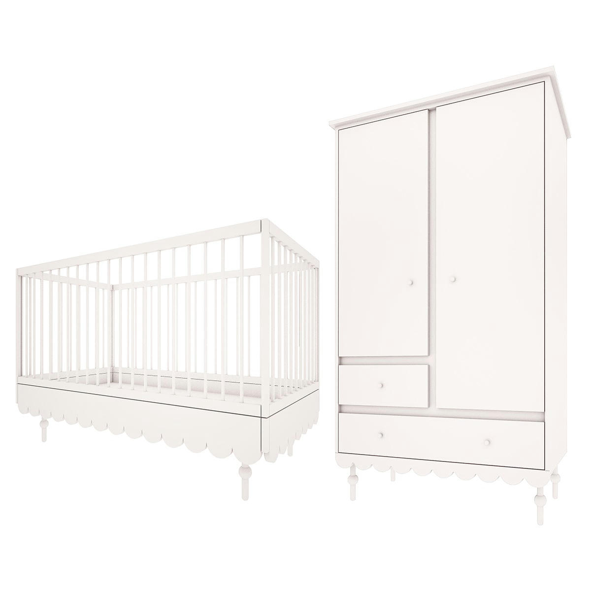 DUO - BABUSHKA - Lit évolutif 70x140 armoire 2 portes blanc