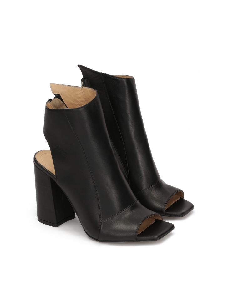 Leather peep-toe booties with an open toe and heel