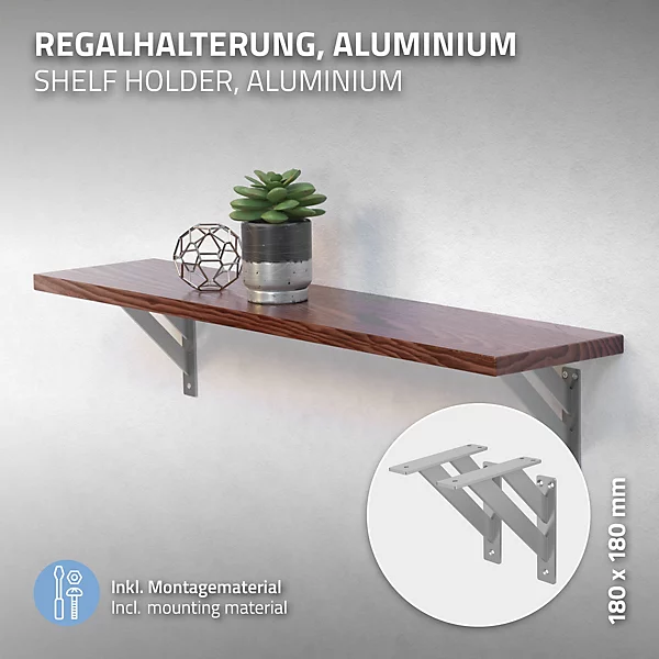 2x Equerres Etagere mural support d'angle en aluminium argent