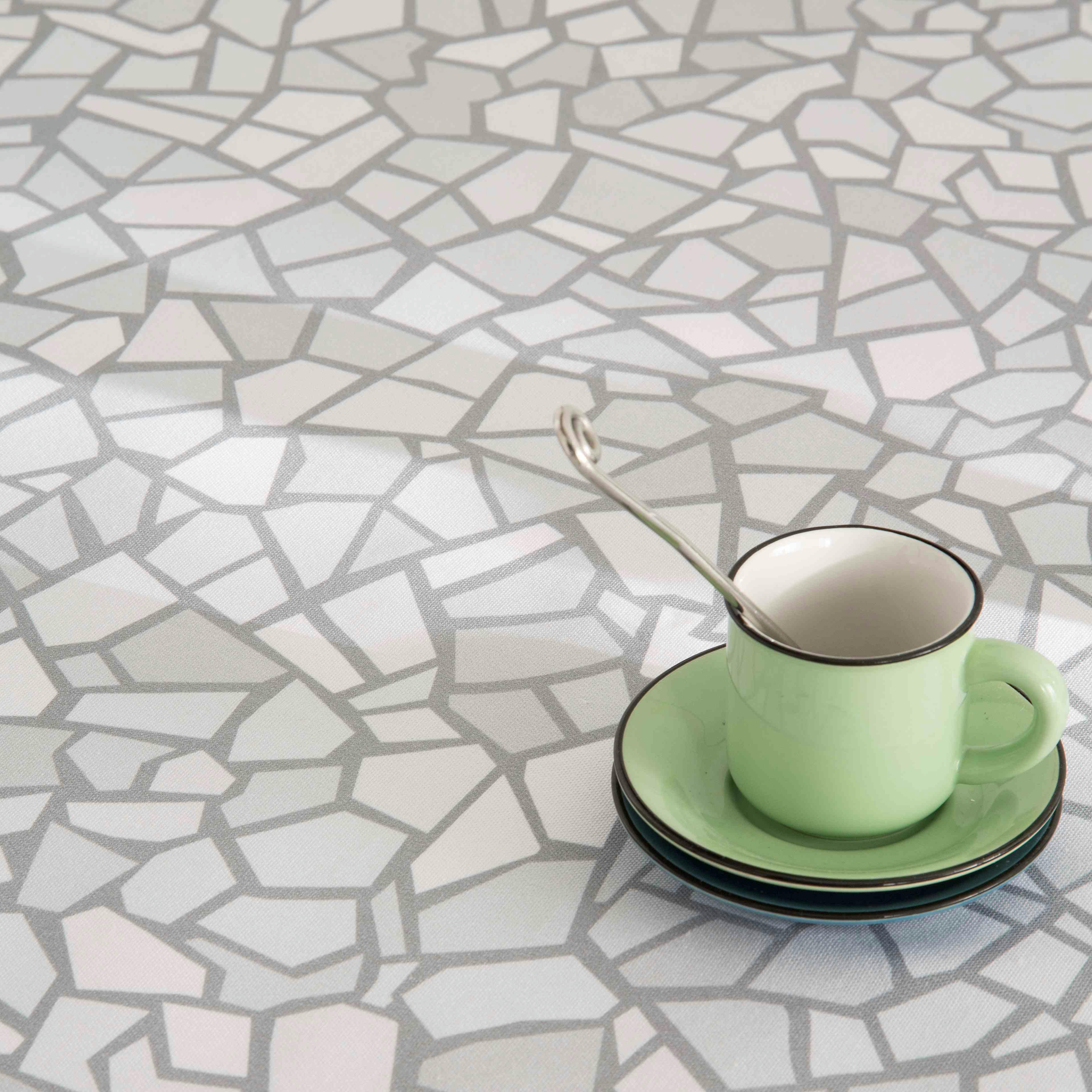 TRENCADIS - Nappe imprimée gris avec traitement anti-taches en coton 140x140 cm