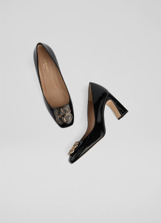 Truly Patent Black Motif Court Shoes