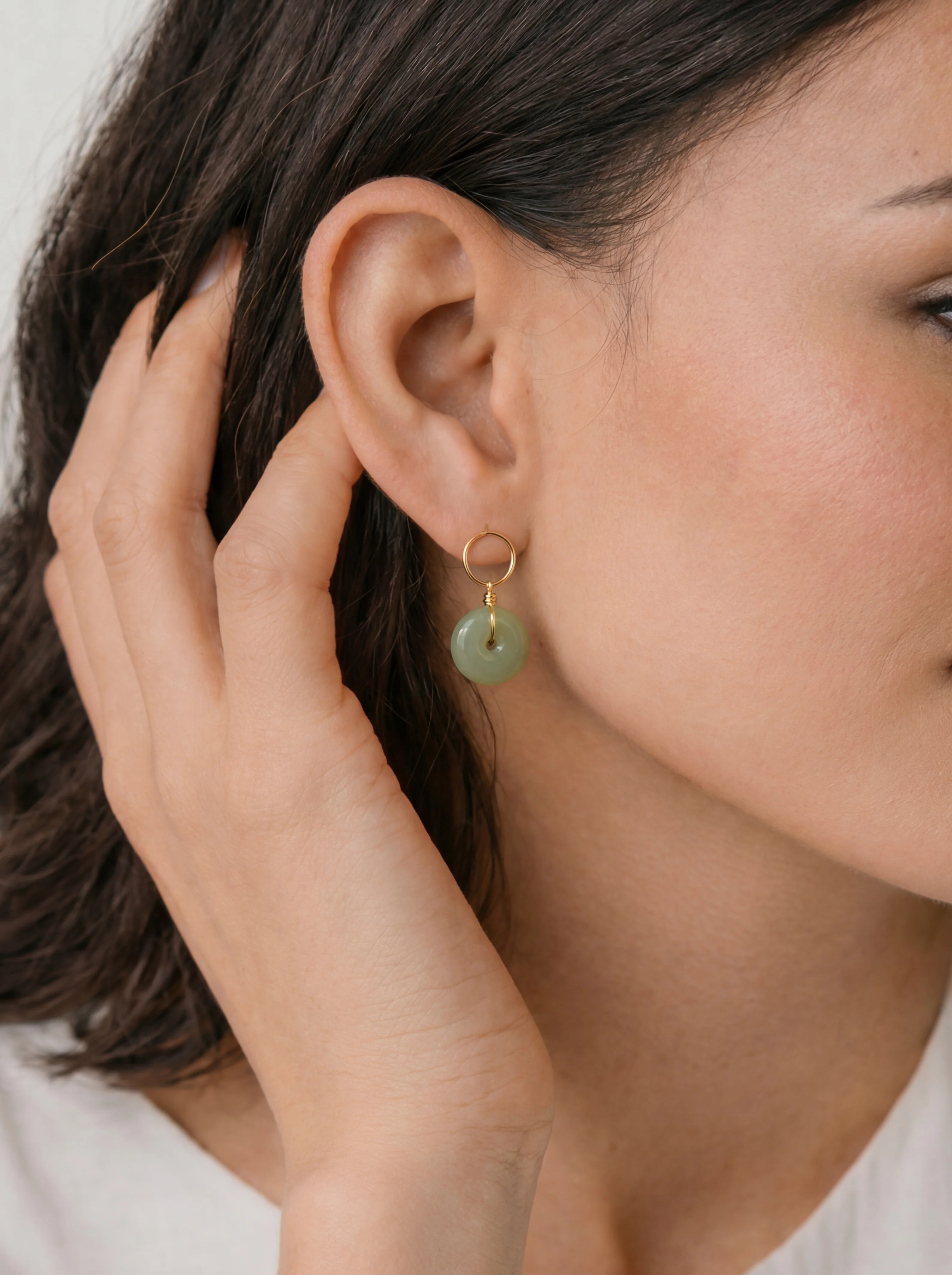 Coin — Green Jade Hollow Earrings