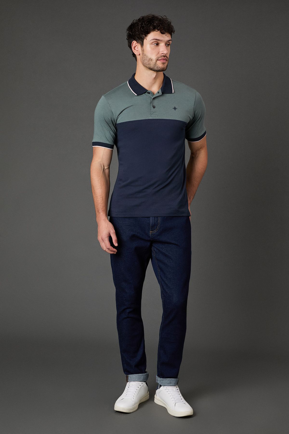 Maine Khaki Navy Colourblock Polo Shirt