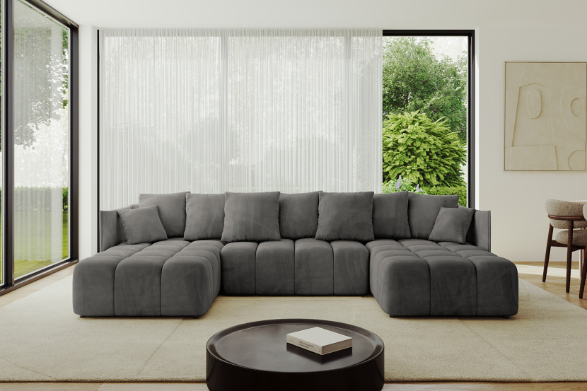 Narożnik z funkcją spania i pojemnikiemLONIL-U 355x189x68 cm Grafitowy