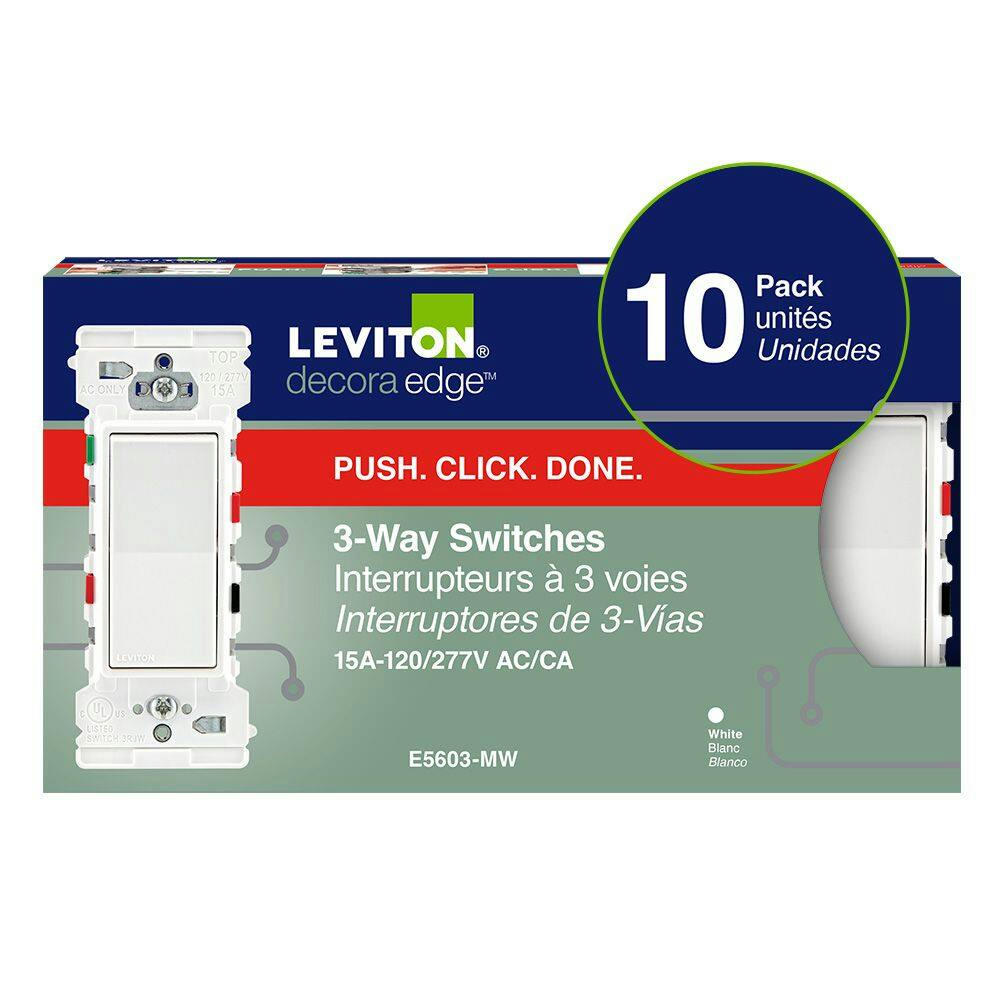 Leviton Decora Edge 15A 3-Way Switch, White, 10-pk