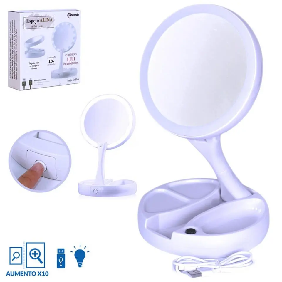 Make-up spiegel opvouwbaar met LED licht 16 cm wit