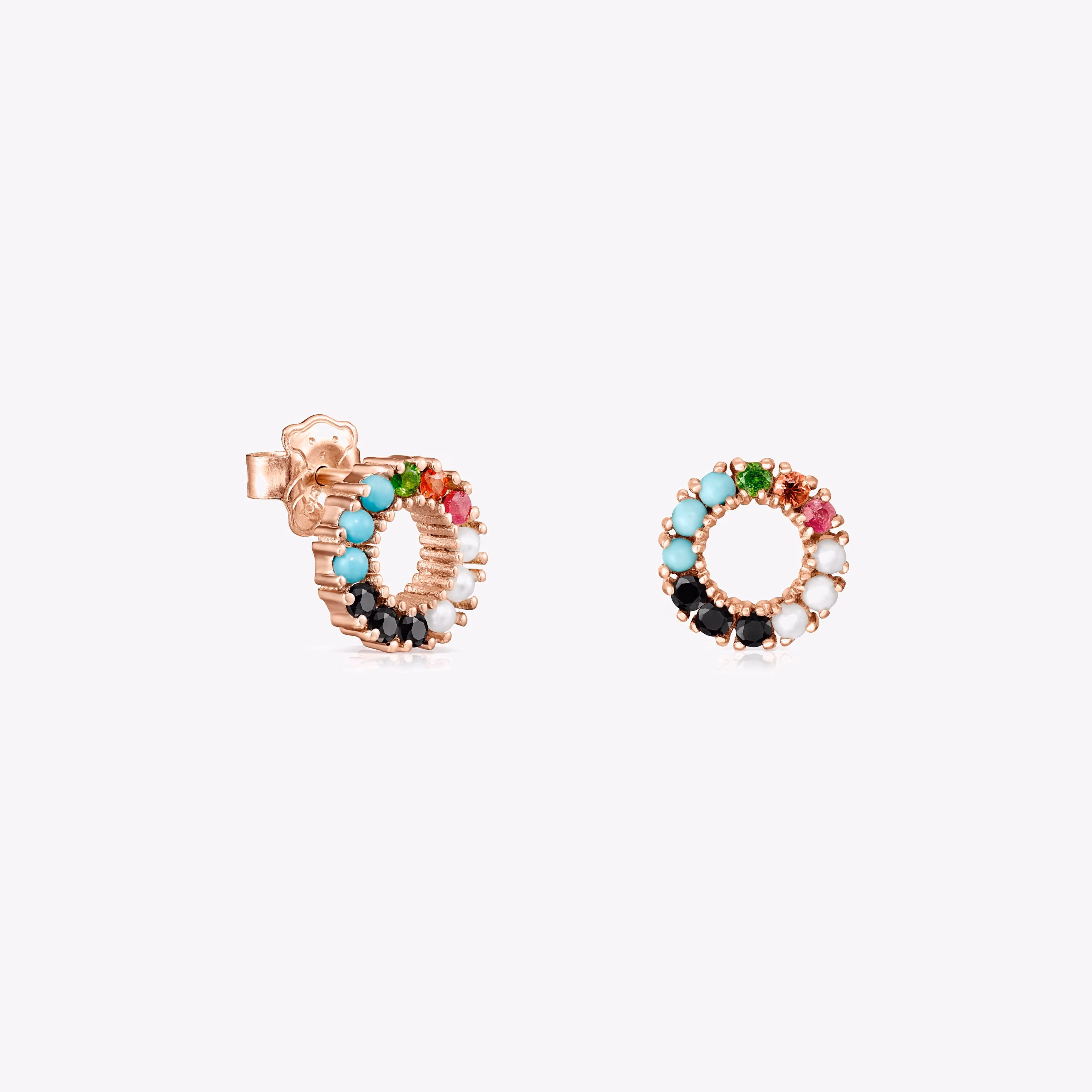 Pendientes pequeños disco con baño de oro rosa 18 kt sobre plata y gemas Straight
