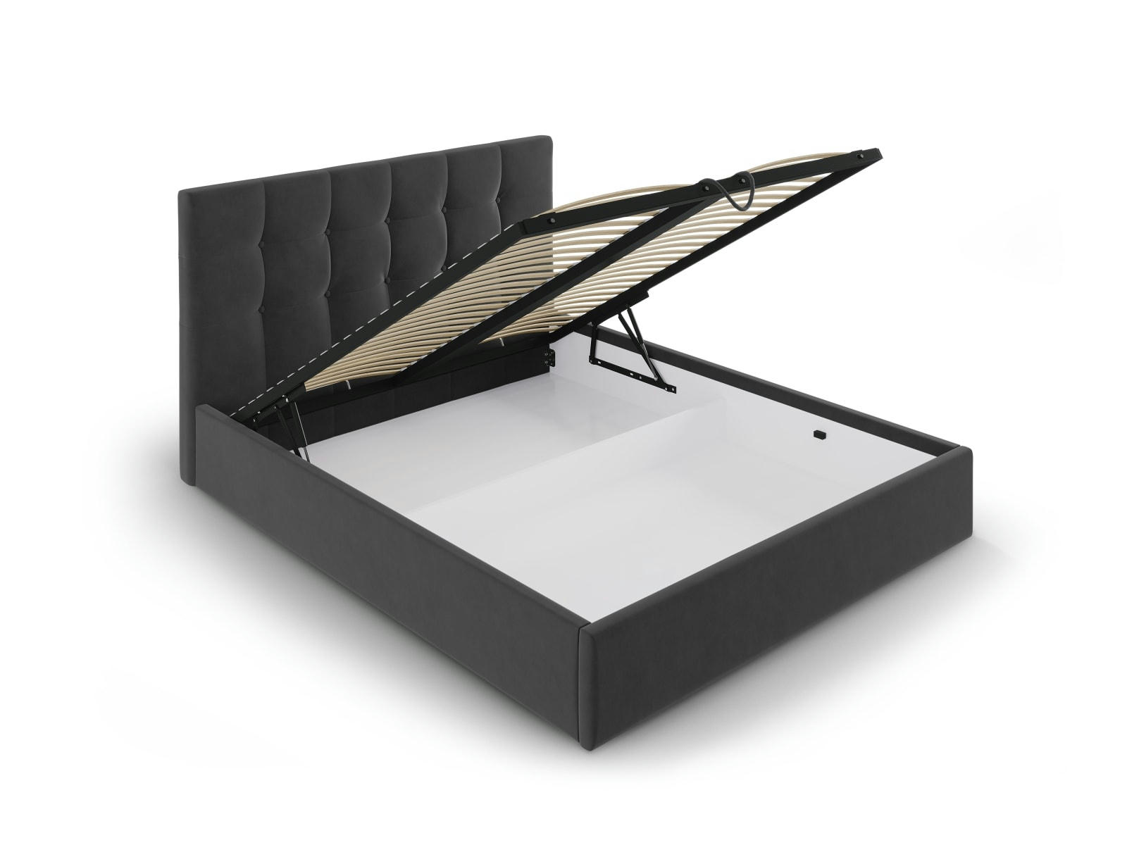 PHAEDRA - Lit coffre avec tête de lit 140x200 cm en velours gris foncé