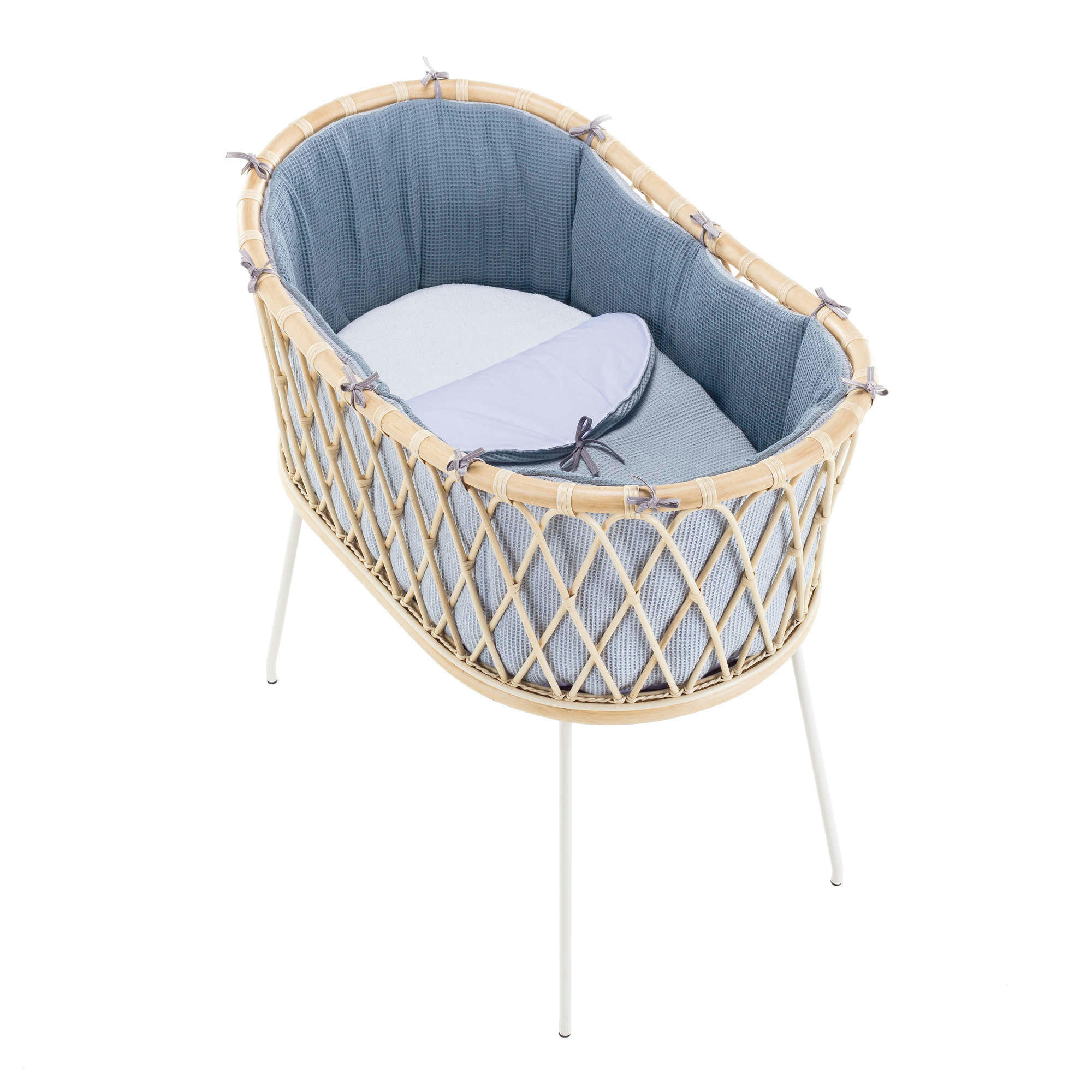 YAKARTA - Berceau en rotin 48x78 cm pour bébé avec textile en bleu