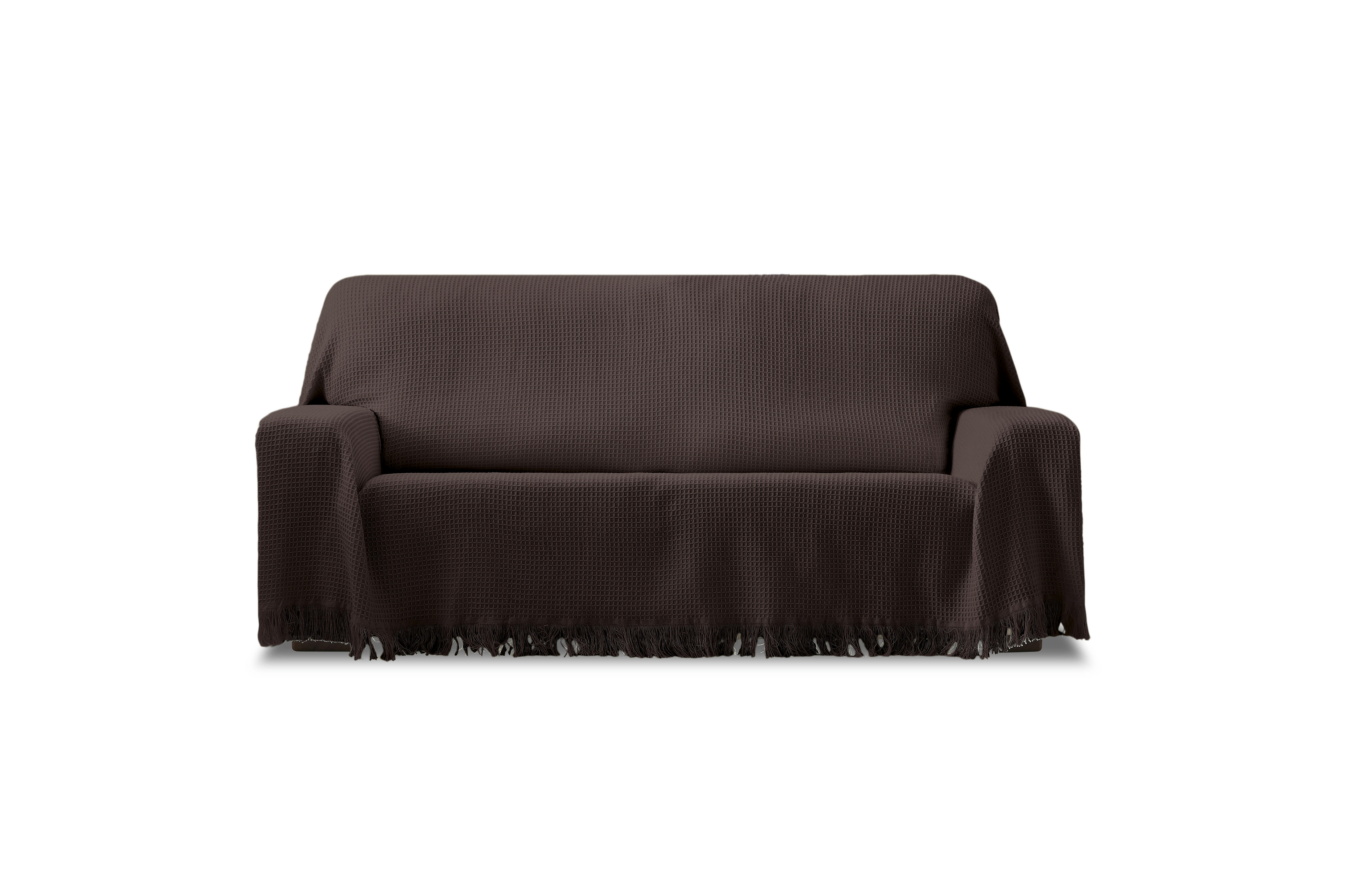 EYSA - Plaid polyvalent marron 230 cm (Mesures comptant les franges)