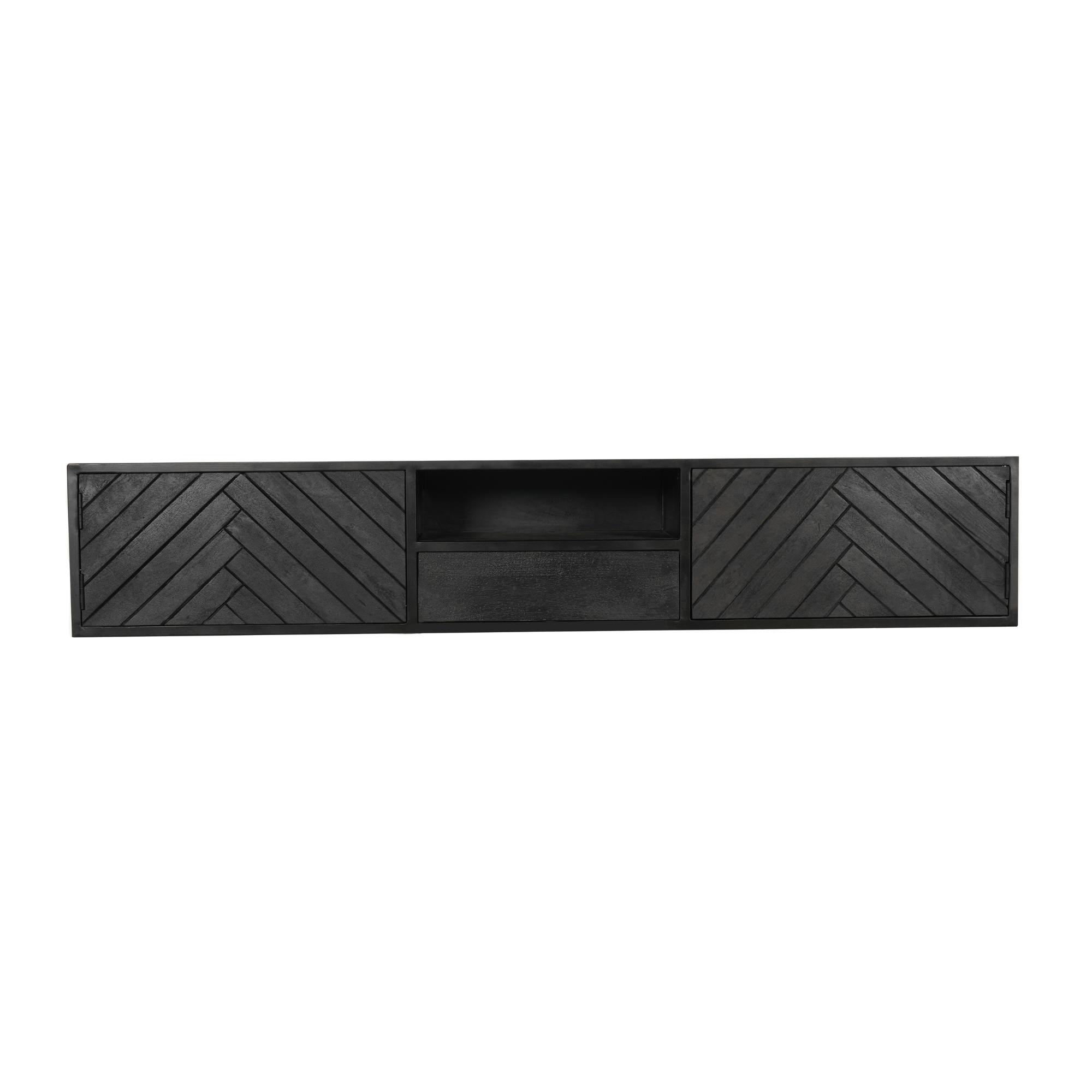Meuble TV suspendu bois noir avec rangement 180 cm ALVERA