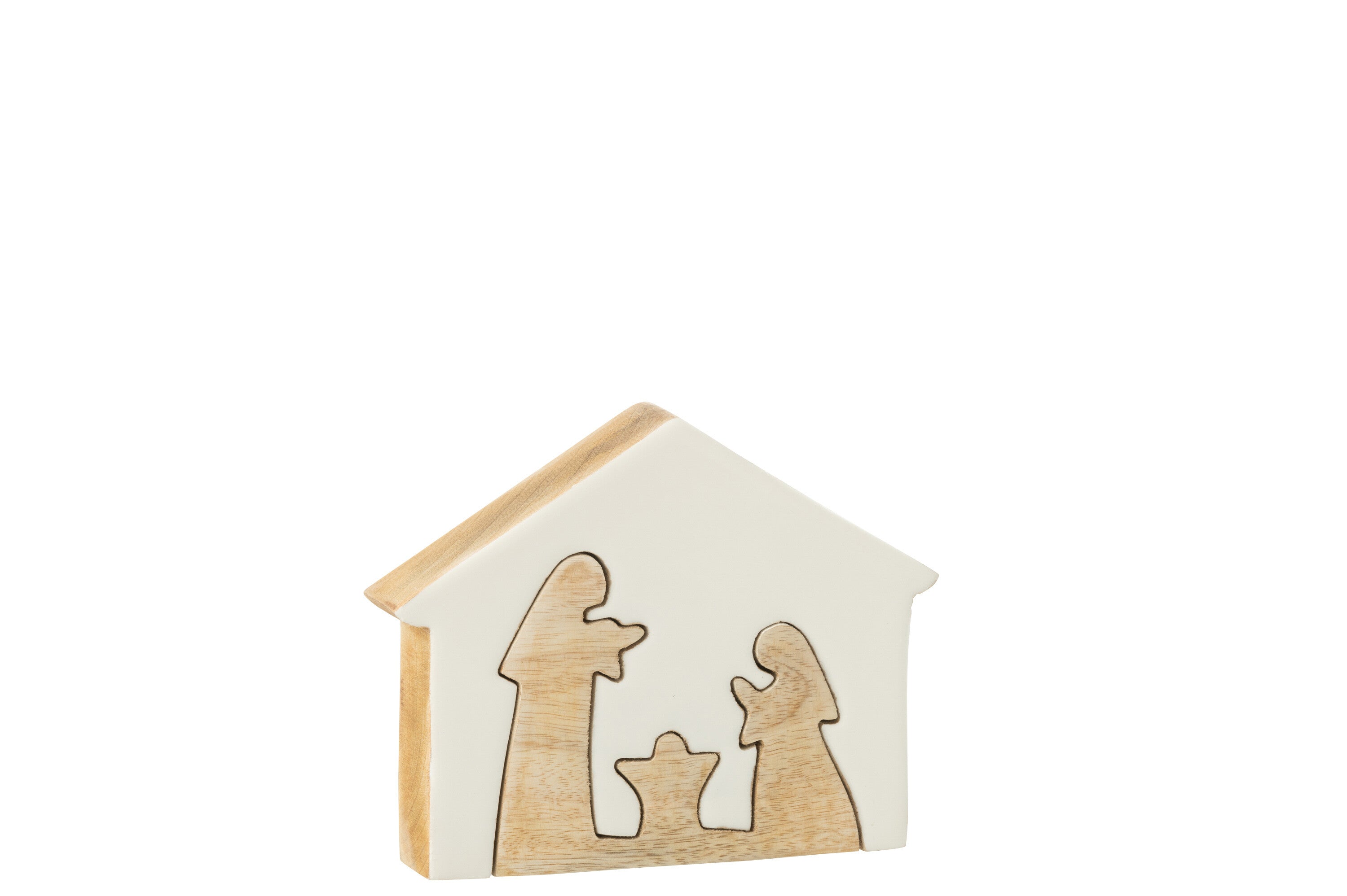 J-Line decoratie Kerststal Huis - hout - wit/naturel - medium