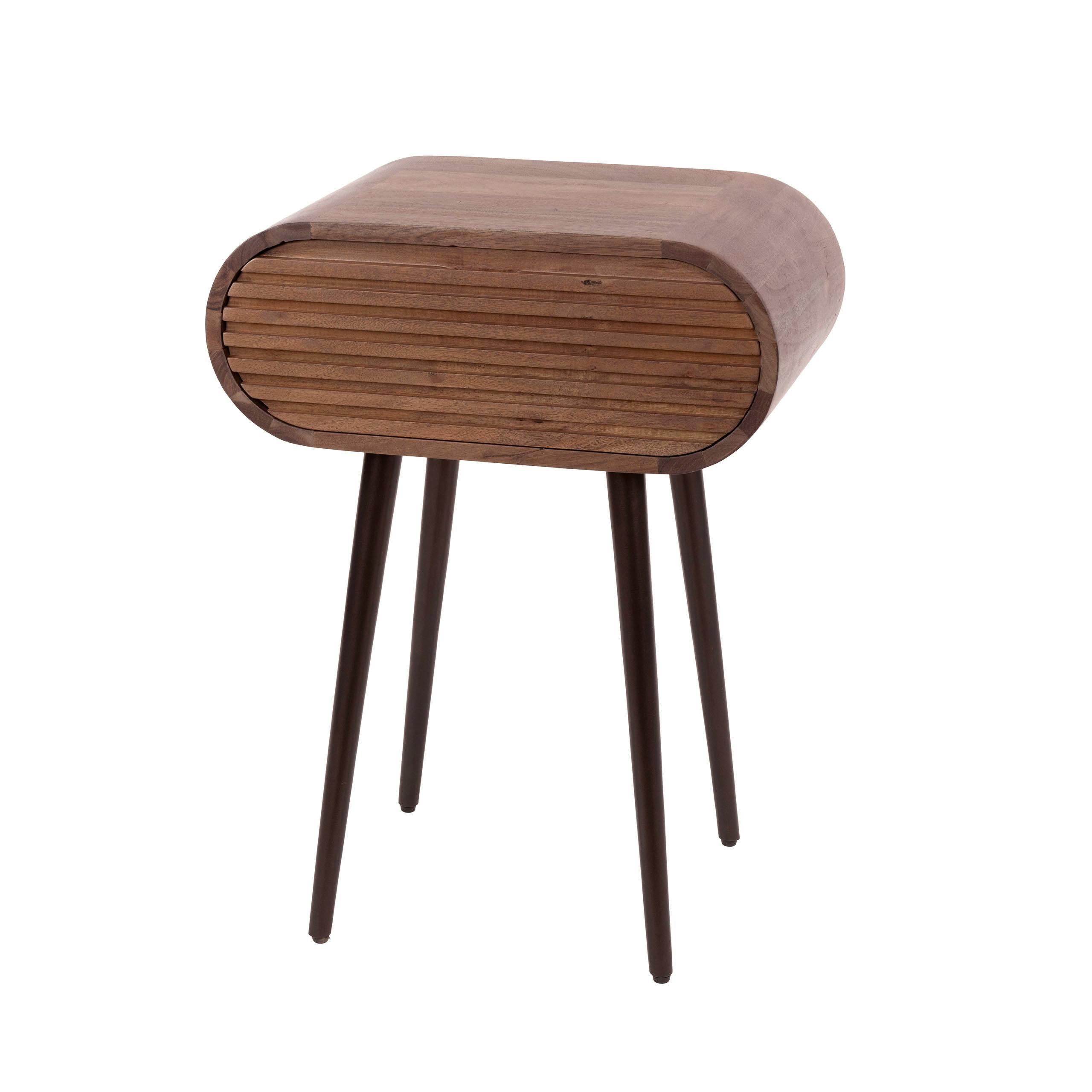 Table de chevet en bois d'acacia foncé 1 tiroir NAKO