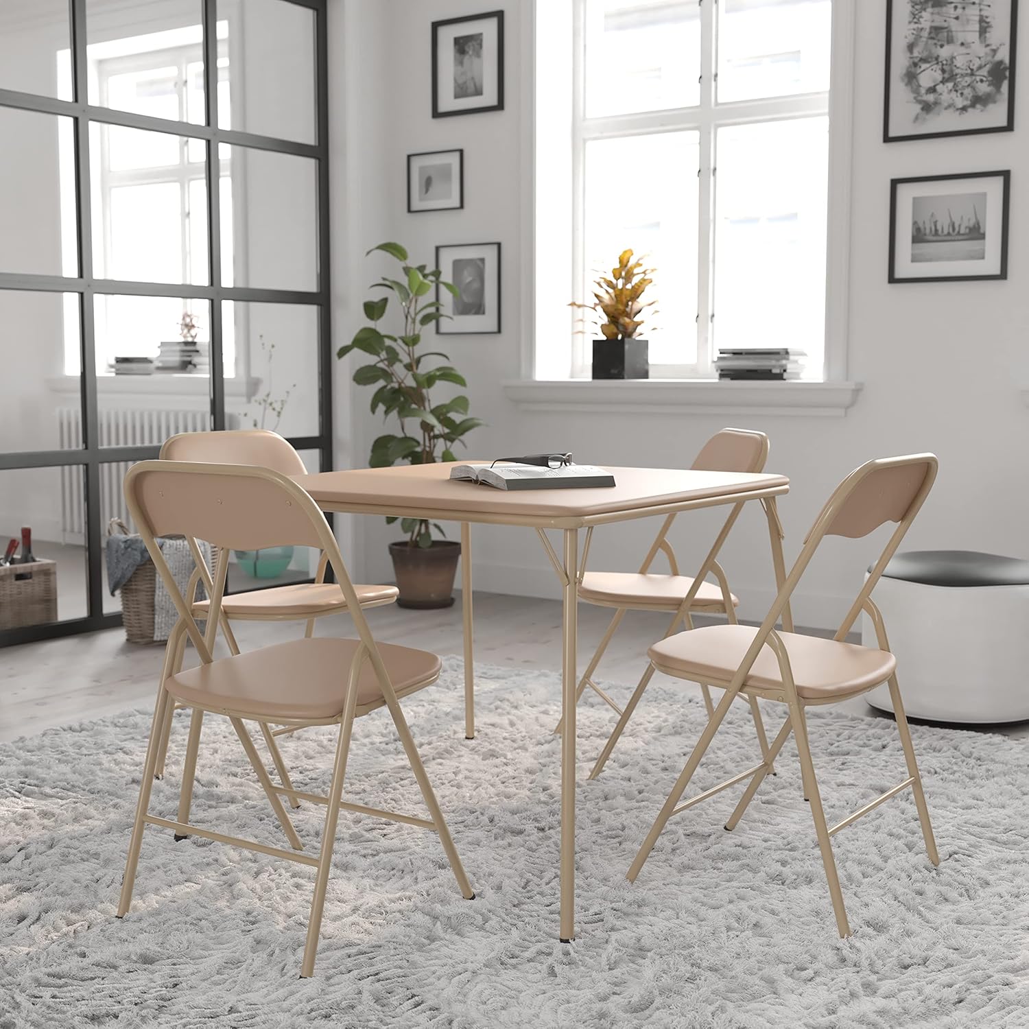 Flash Furniture Madison 5-Piece Folding Card Table and Chairs Set, Portable Event Table and Chairs Set for Indoor and Outdoor Gatherings, Tan