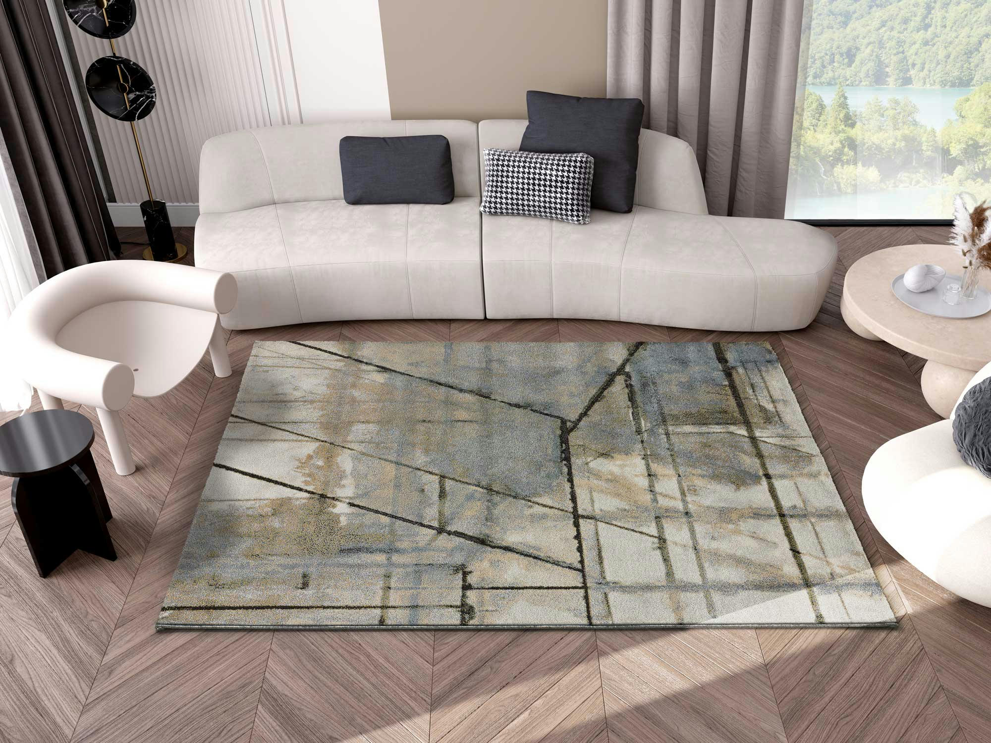 ASTRID - Tapis abstrait en gris, 080X150 cm
