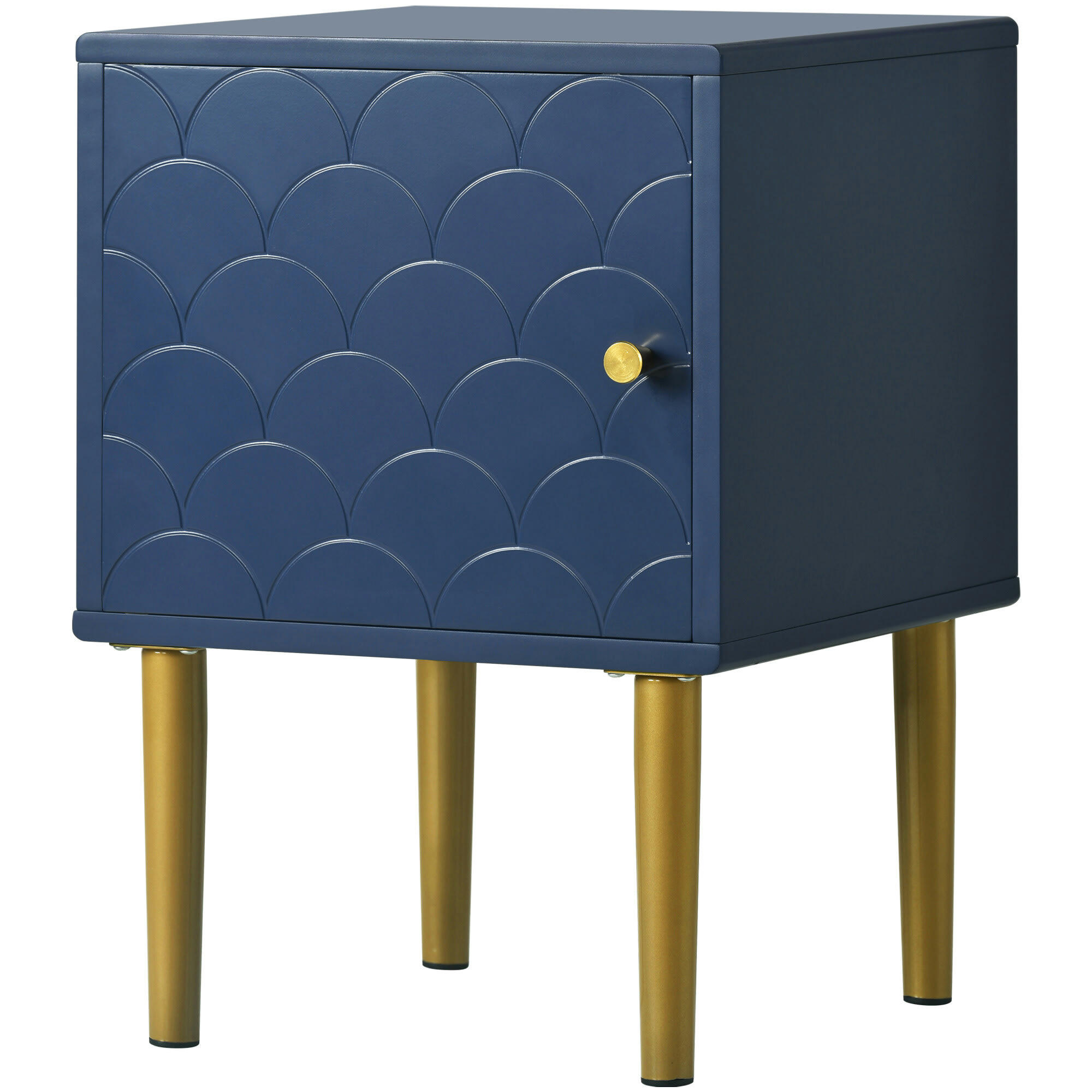 - Table de chevet 1 porte battante bleu marine pies dorés
