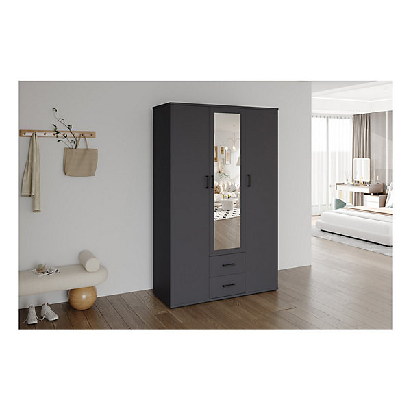 Armoire TOM3 portesColoris gris anthracitePenderie et étagèresL120 cmDesign