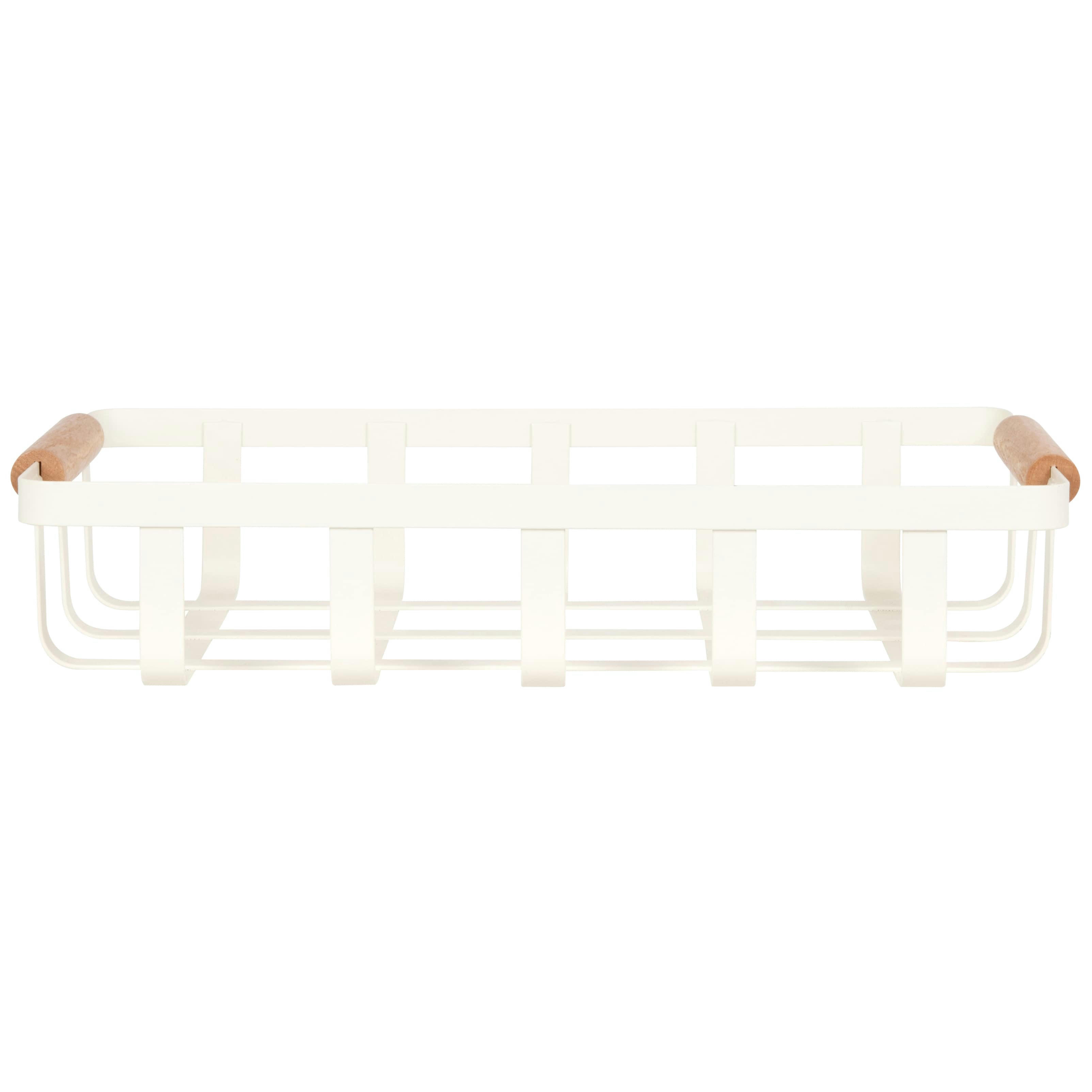 - Panier en métal crème et bois de hêtre