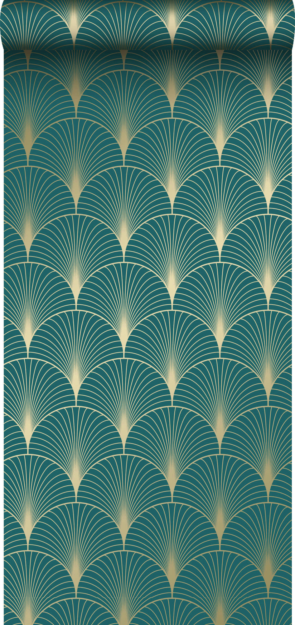 ART DECO - papier peint art déco bleu canard et or 0,53 x 10,05 m