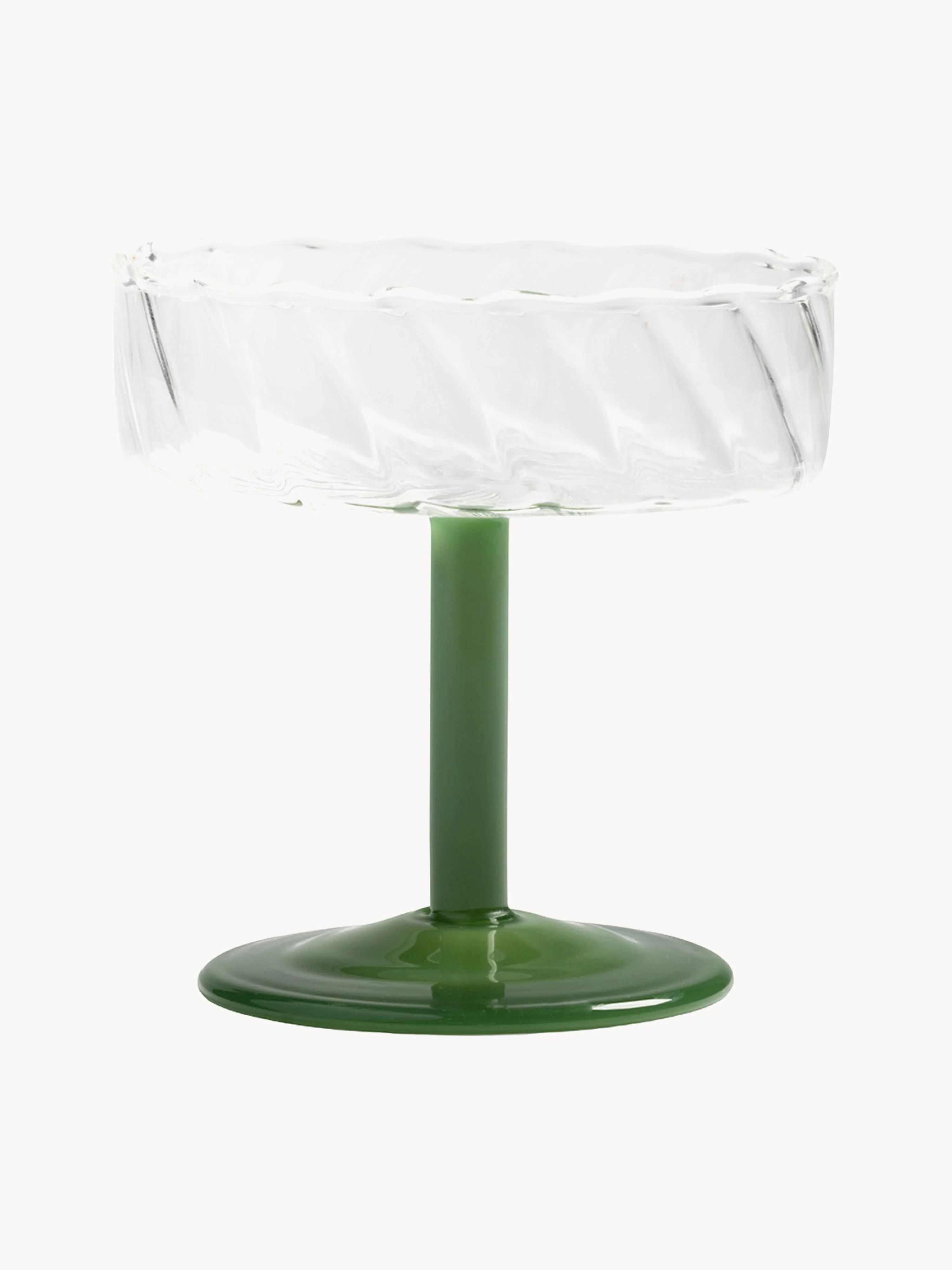 Handgefertigte Champagnerschalen Twirl aus Borosilikatglas, 2er-Set